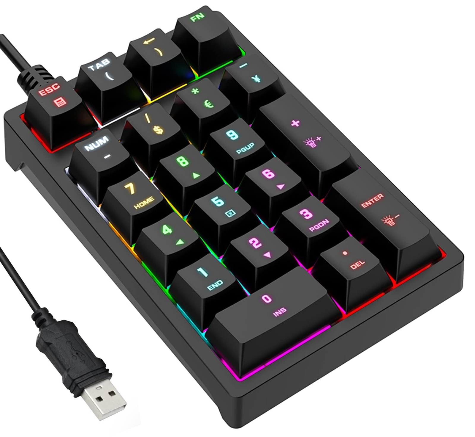 Number Pad, Mechanical USB Wired Numeric Keypad with RGB LED Backlit 21 Key N...