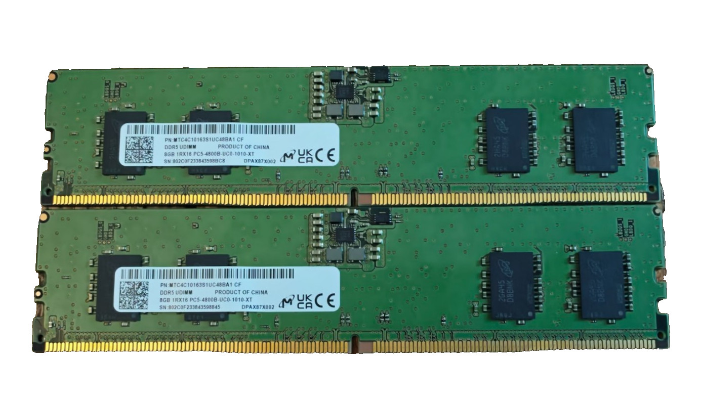 Micron 16GB (2x8GB) DDR5 4800MHz UDIMM Desktop RAM MTC4C10163S1UC48BA1