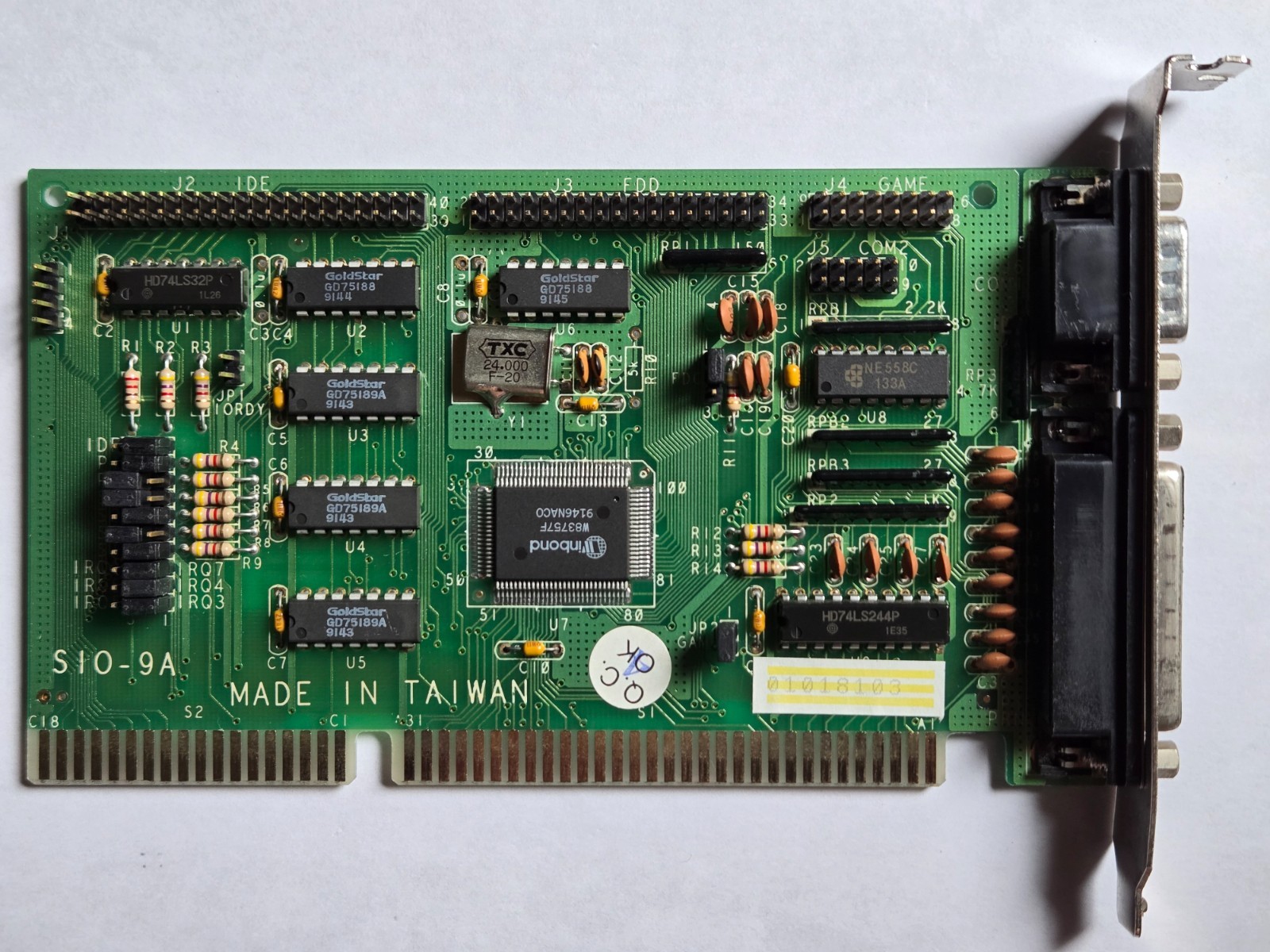 ISA Multi I/O IDE/FDD/Serial Card, Winbond W83757F (SIO-9A) Vintage, Working