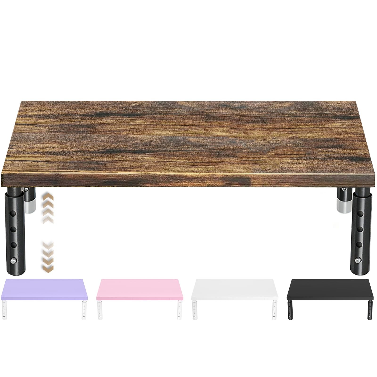 ECOLOVI Adjustable Wood Computer Monitor Stand Riser, Office 1-Tier, Brown