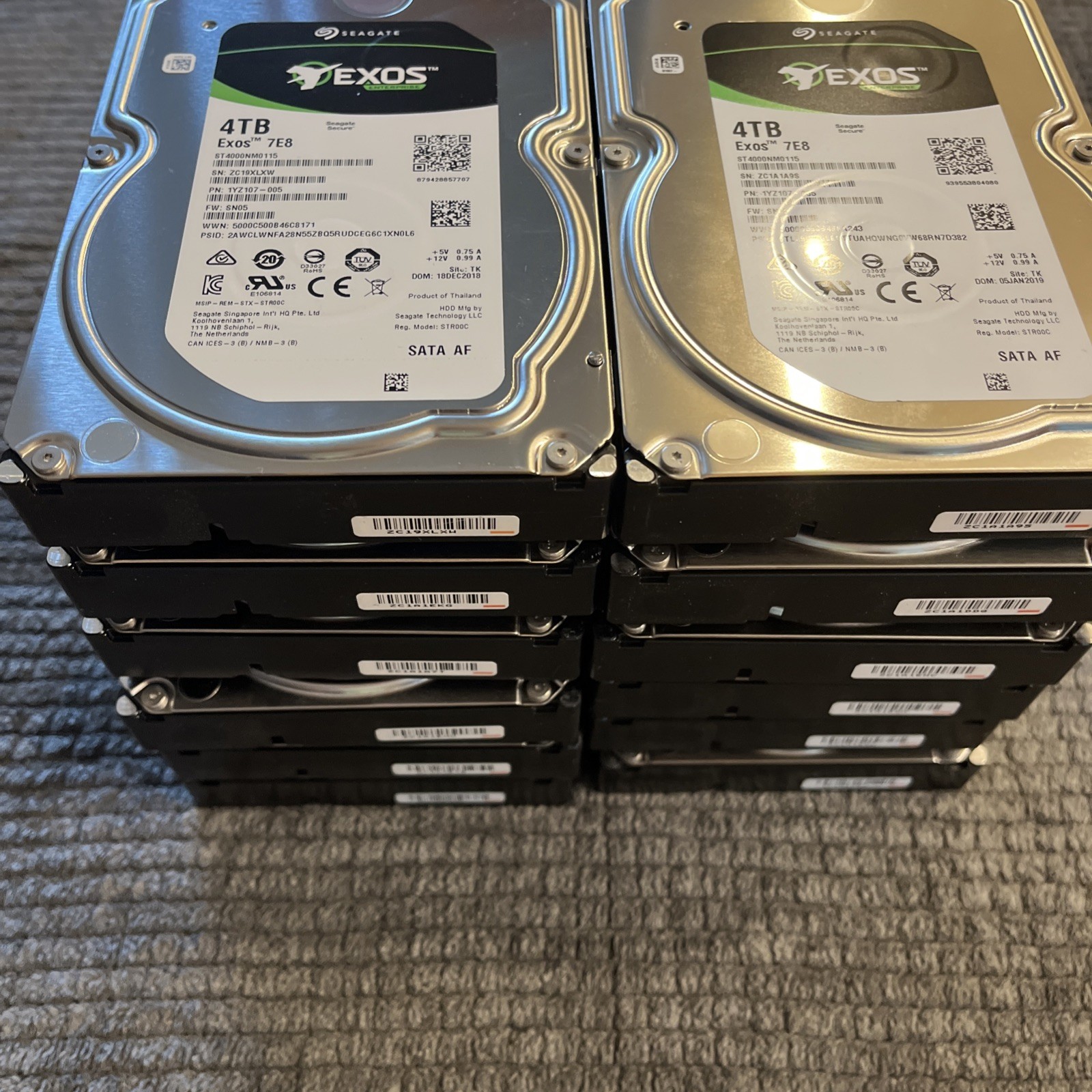 Box Of 12 ST4000NM0115 Seagate Exos 7E8 4TB SATA Enterprise Hard Drives