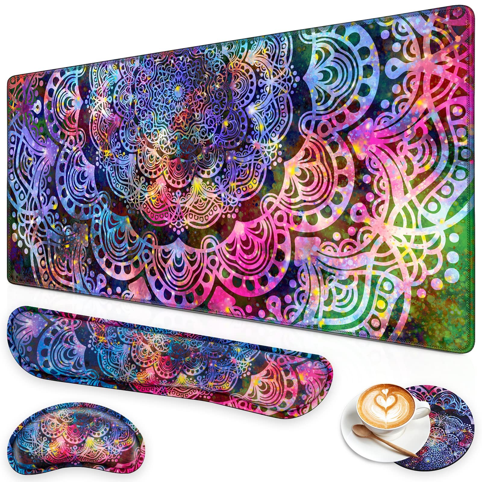 Canjoy Gaming Mouse Pad Set, 4-in-1 XXL Large Large, Purple Mandala 