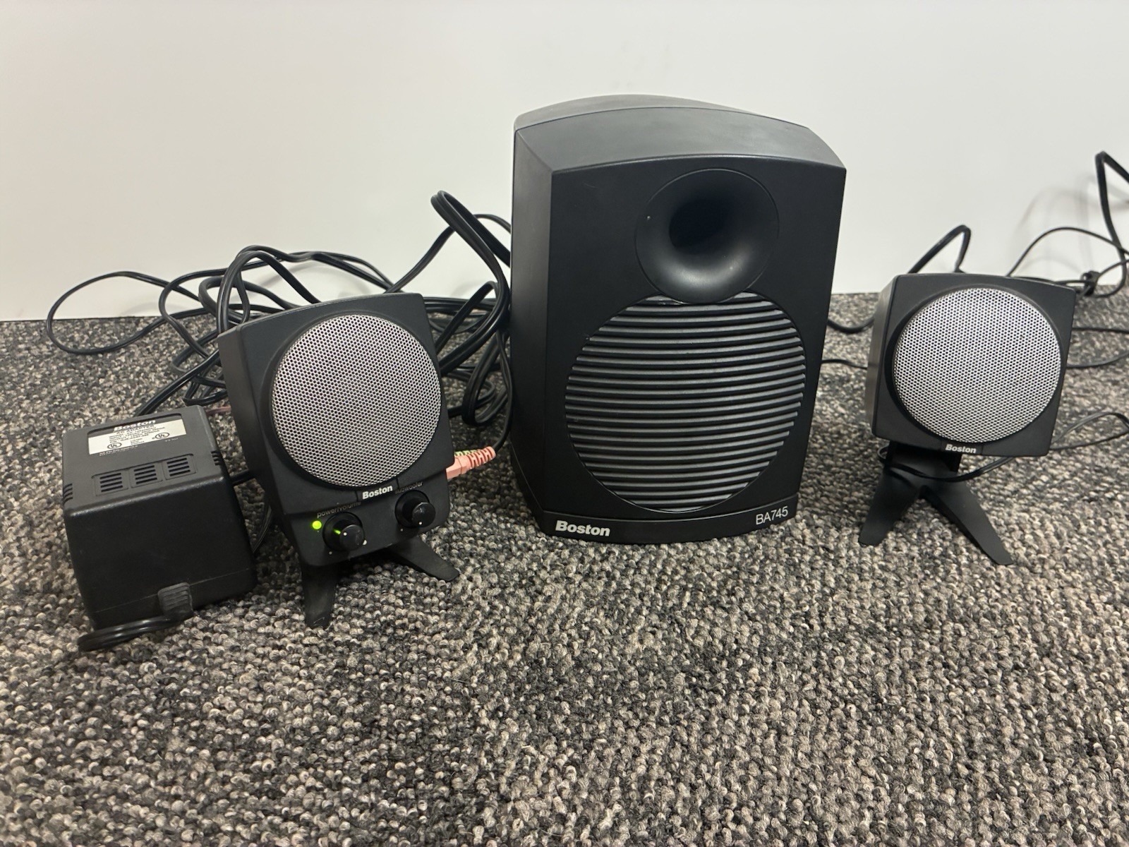 Boston Acoustics BA745 2.1 Computer Speakers Subwoofer Satellites Tested Works