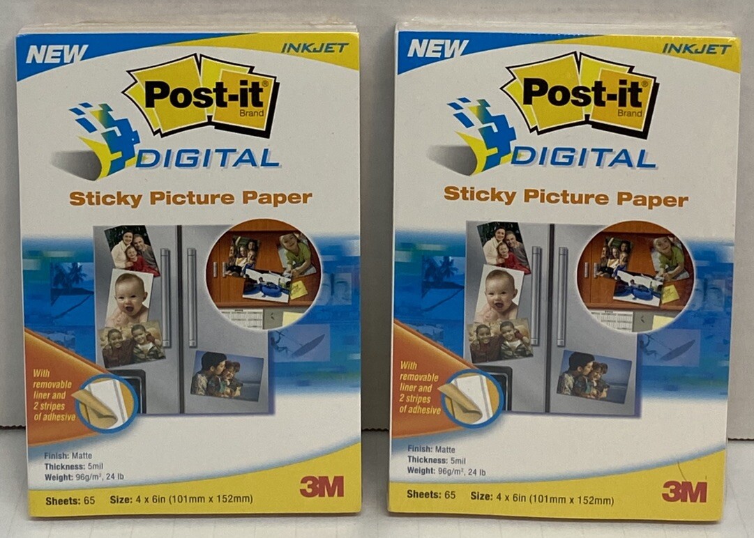 2-Packages 3M Post-It Digital Sticky Picture Paper For Inkjet/Photo Printers 4x6