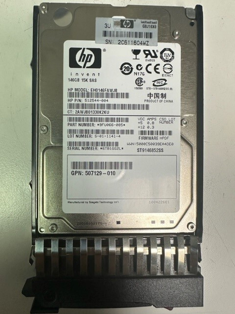 HP EH0146FAWJB SAS 146GB 15K RPM  HP P/N 512544-004 P/N 9FU066-085 ST9146852SS