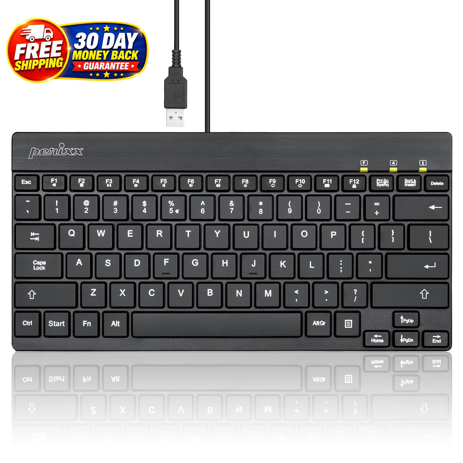 PERIBOARD-326 Wired Mini Backlit USB Keyboard with Low Profile Keys, US E