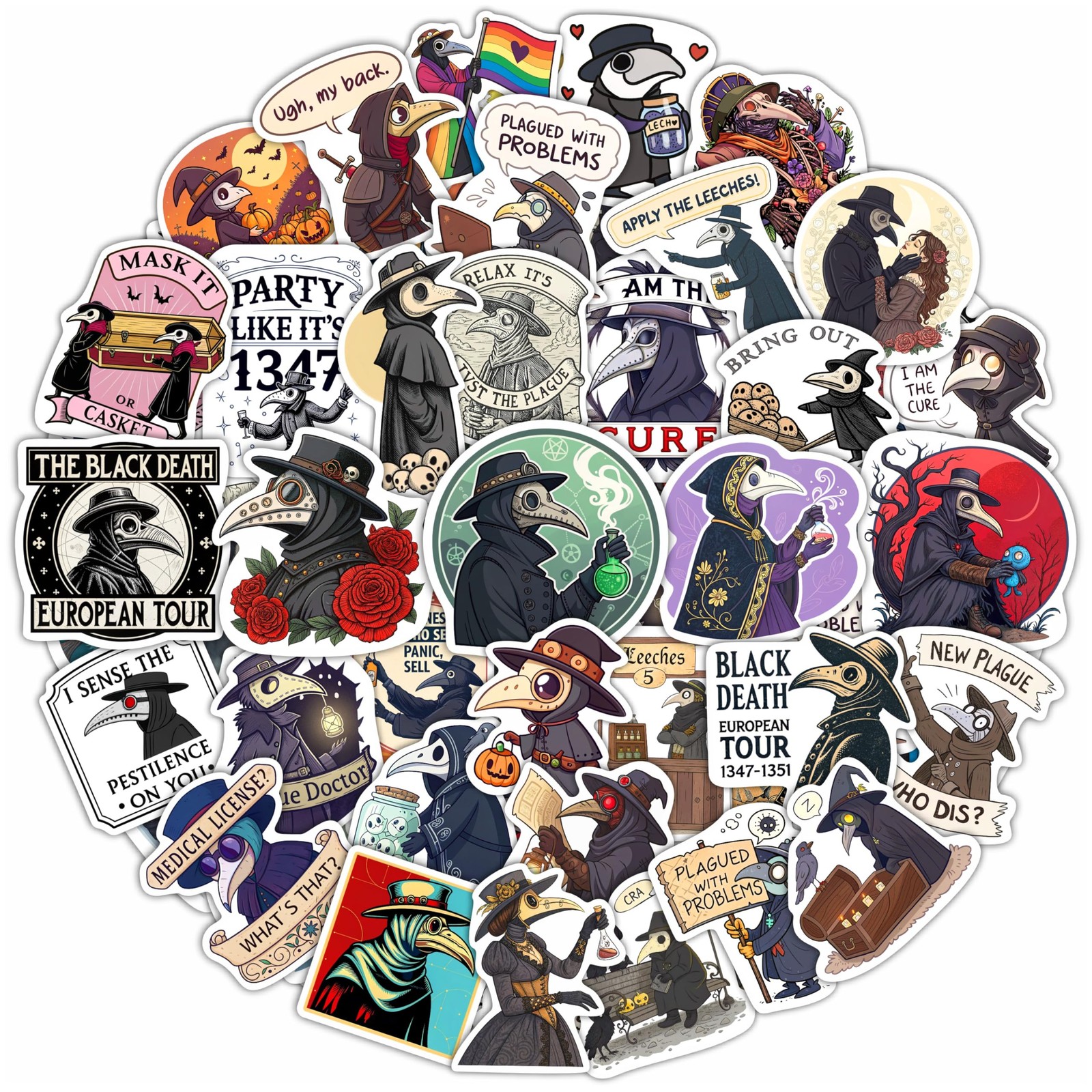 100Pcs Plague Doctor Stickers for Water Bottle, Laptop