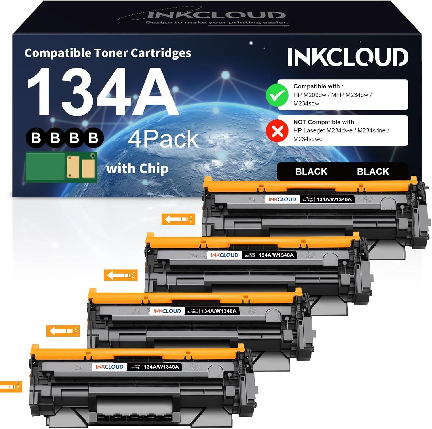 134A Toner Cartridges w/ Chip For HP 134X LaserJet M209dw M234dw M234sdw 4 Pack 