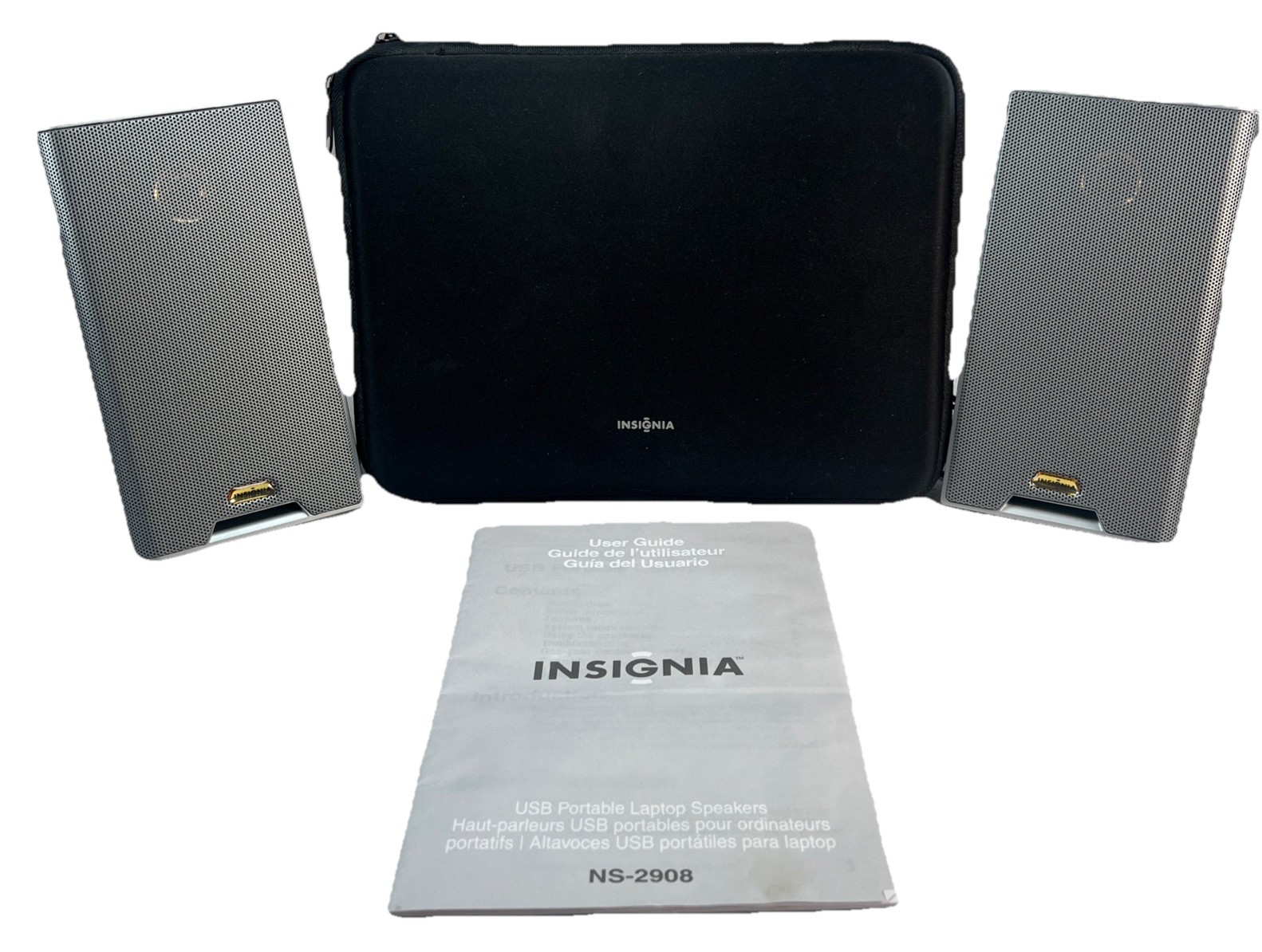 Insignia USB Portable Laptop PC Speakers 7” (FC 2908) + Case/Manual Tested EUC
