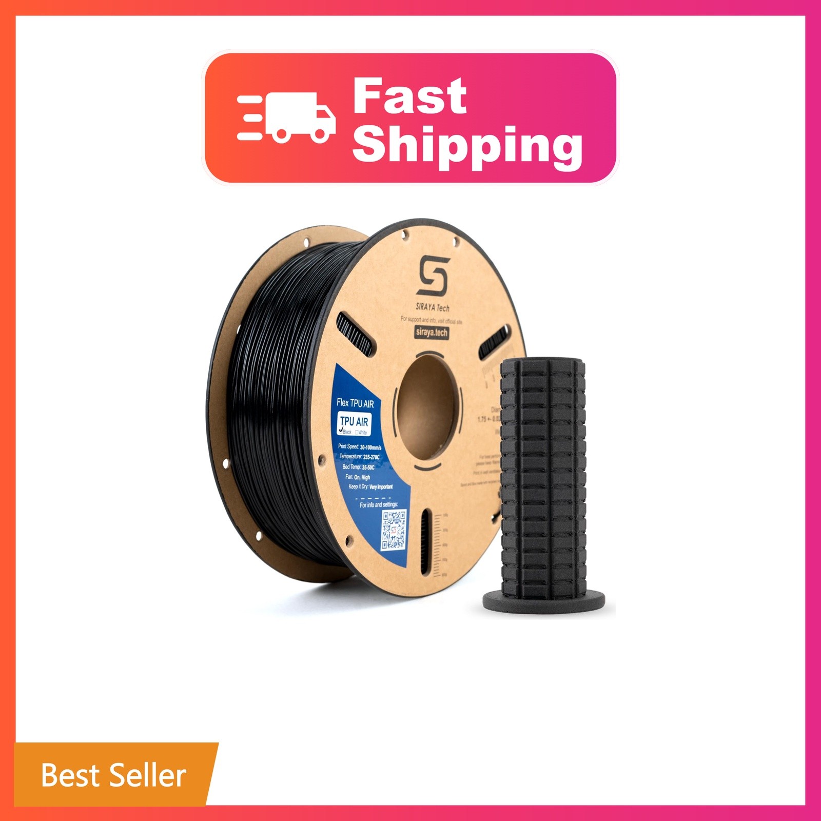 Siraya Tech Flex TPU Air - Active Foaming 3D Printer Filament, Black, 1kg | L...