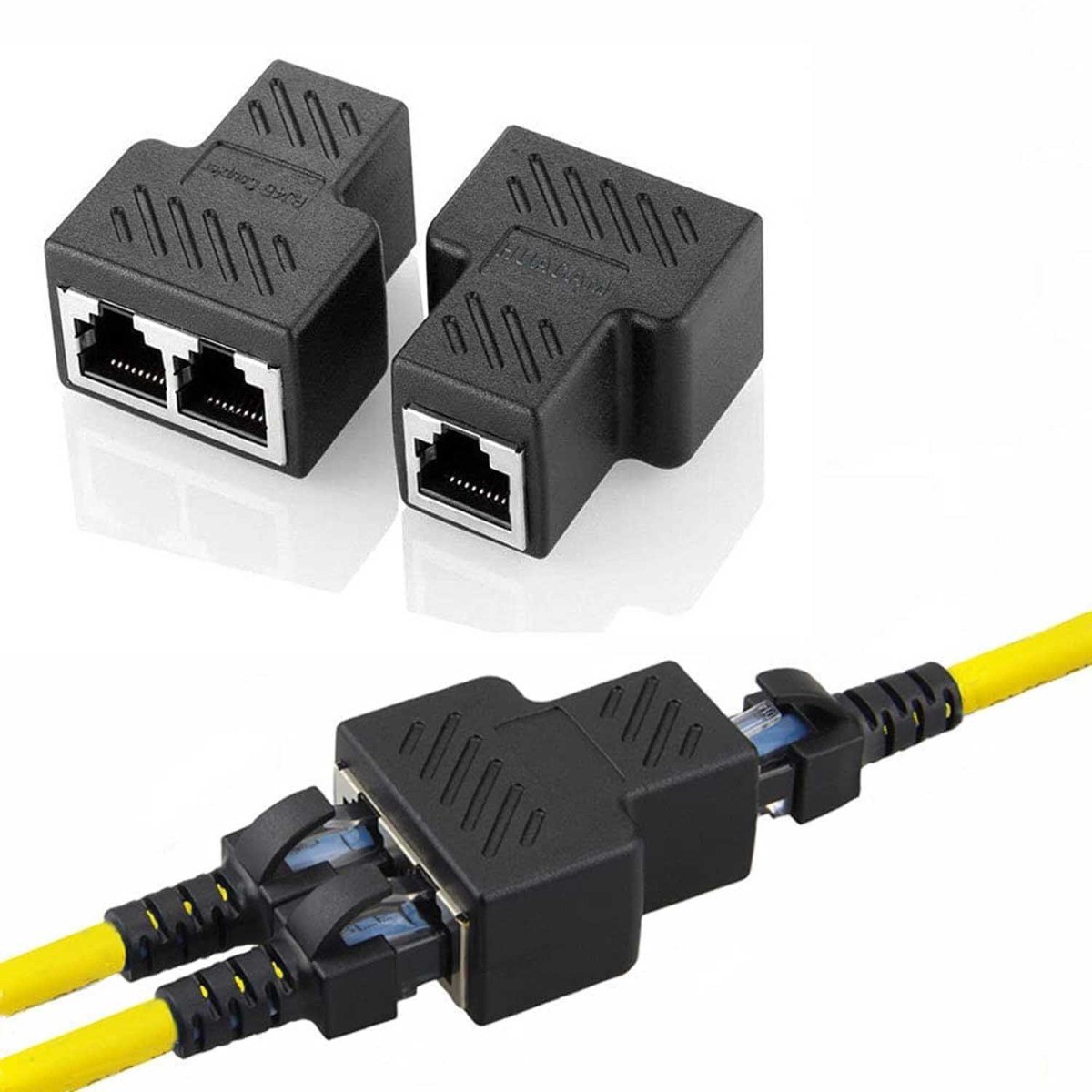 2pcs RJ45 Splitter Adapter, ABS, Black
