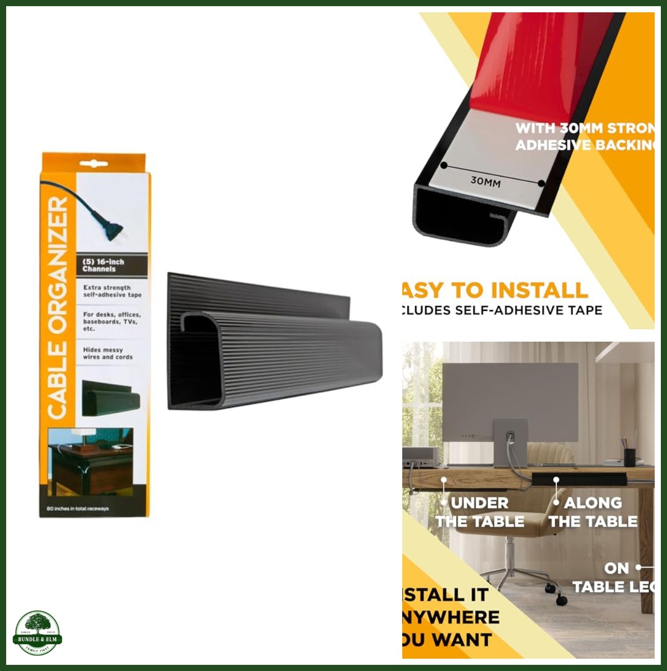 Simple Cord 5 Pack of 16-Inch J Channel Cable Management Under Desk - Easy to In