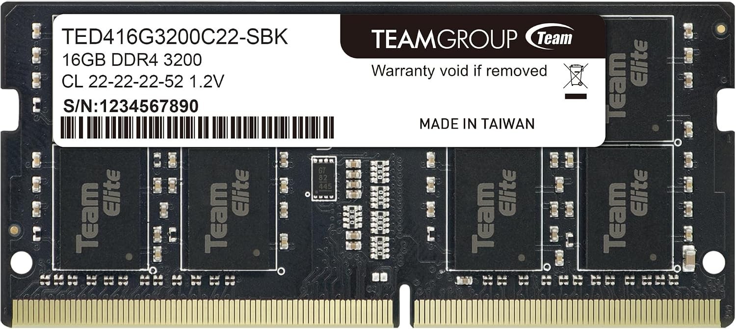 TeamGroup TED416G3200C22-SBK 16GB DDR4 3200MHz SORIMM Laptop Memory.  Warranty