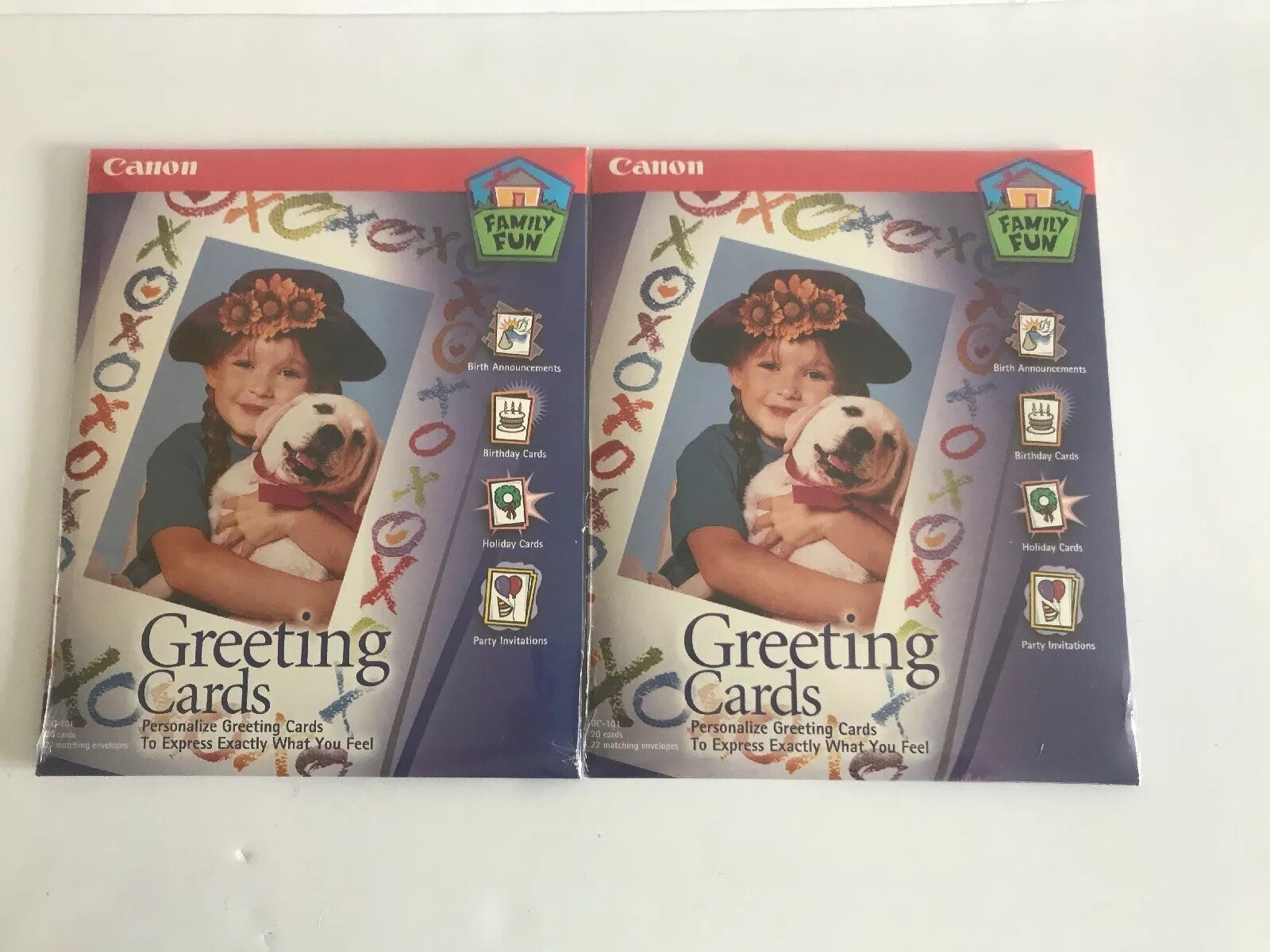 Lot of 2 Canon Family Fun Personalized GREETING CARDS kit - sealed GC-101