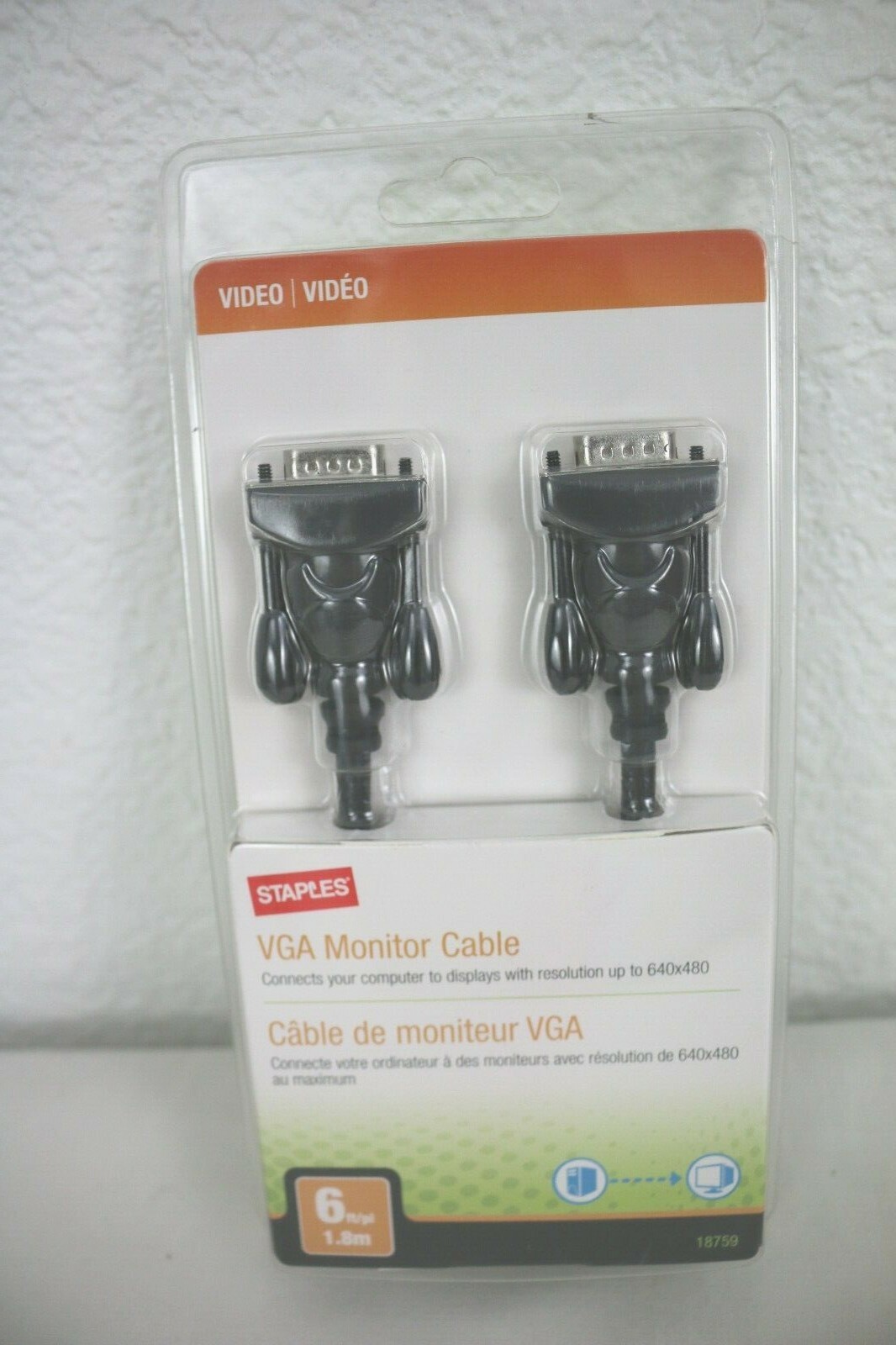 NEW Staples Video VGA Monitor Cable For Resolution Up 640x480 6 Foot