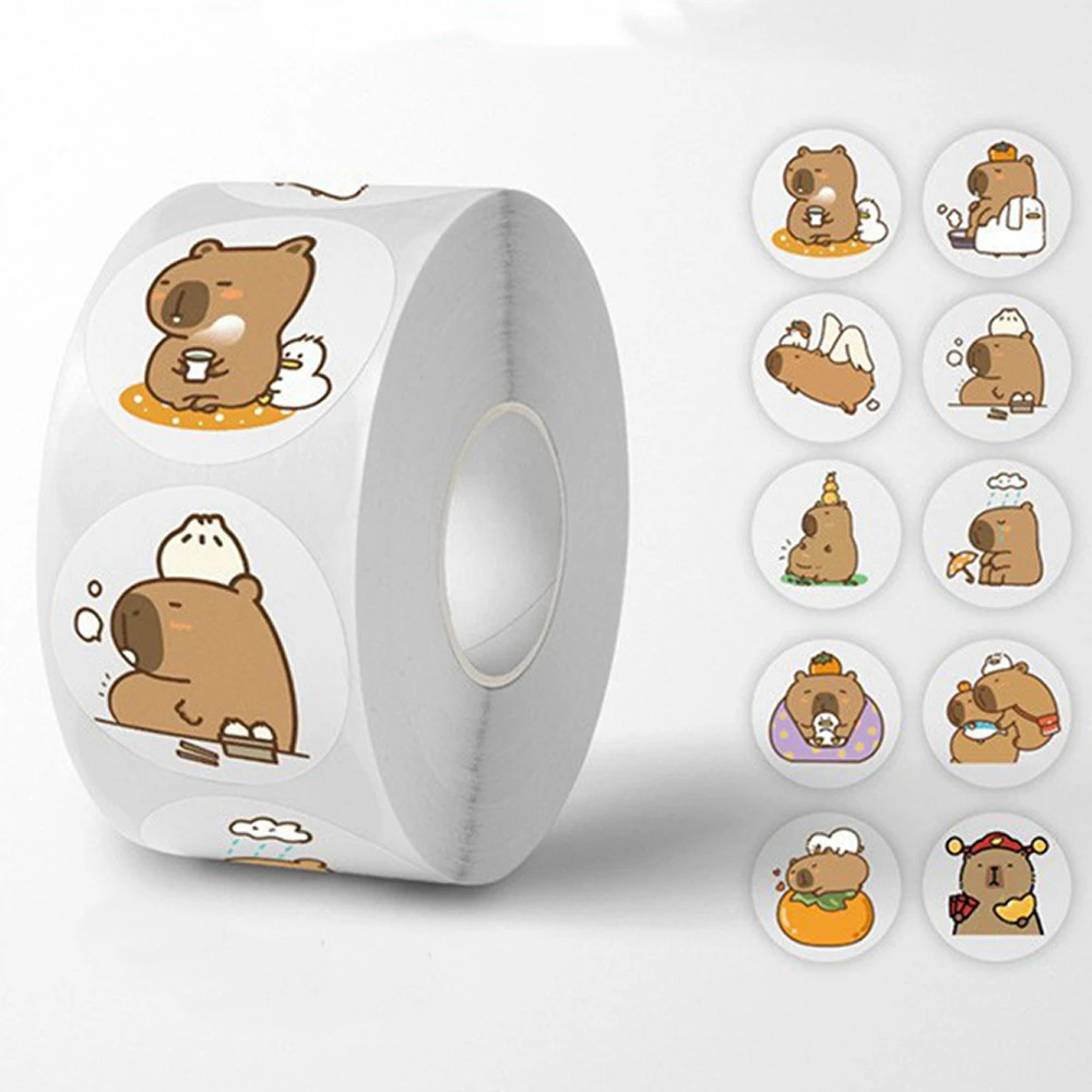 500pcs Cute Capybara Stickers Roll Waterproof Aesthetic Decals For Laptop Phone
