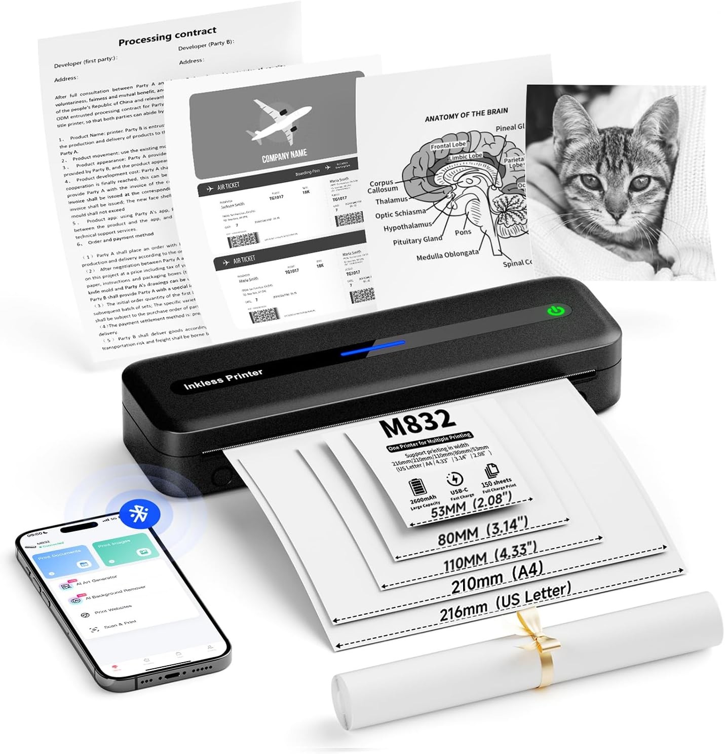 Phomemo M832 Portable Printer Wireless Thermal A4 Printer for Travel lot