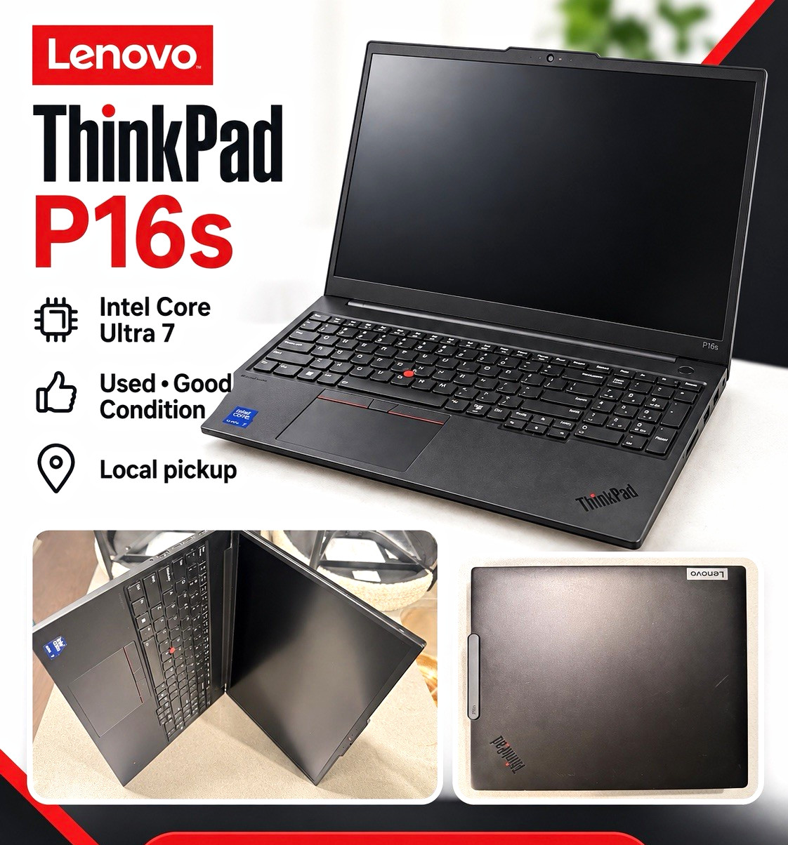 Lenovo ThinkPad P16s 16in Core Ultra 7 16GB RAM 512GB SSD Black 2024