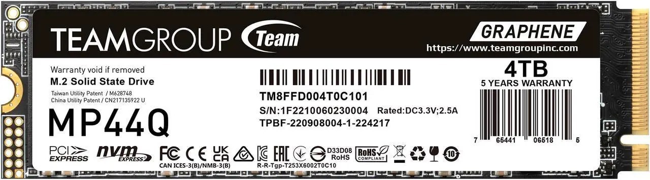 TEAMGROUP 4TB MP44Q PCIe Gen4 x4 M.2 2280 SSD Model TM8FFD004T0C101