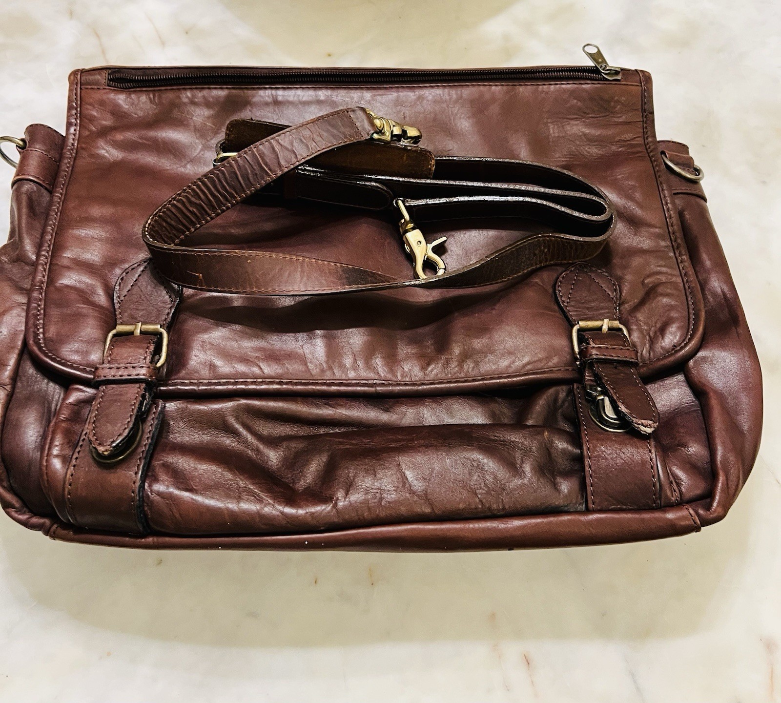 Vintage Genuine Leather Messenger Bag Brown Satchel Briefcase Distressed HOT 🔥