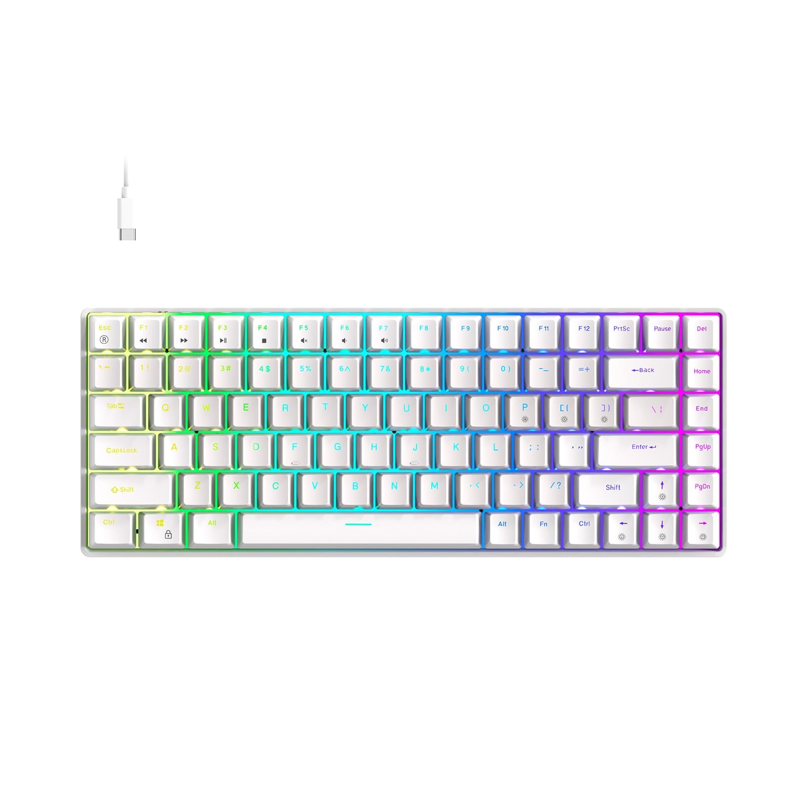 HKMS93 Mechanical Gaming Keyboard 75% Blue Switch RGB Backlit 84Key White