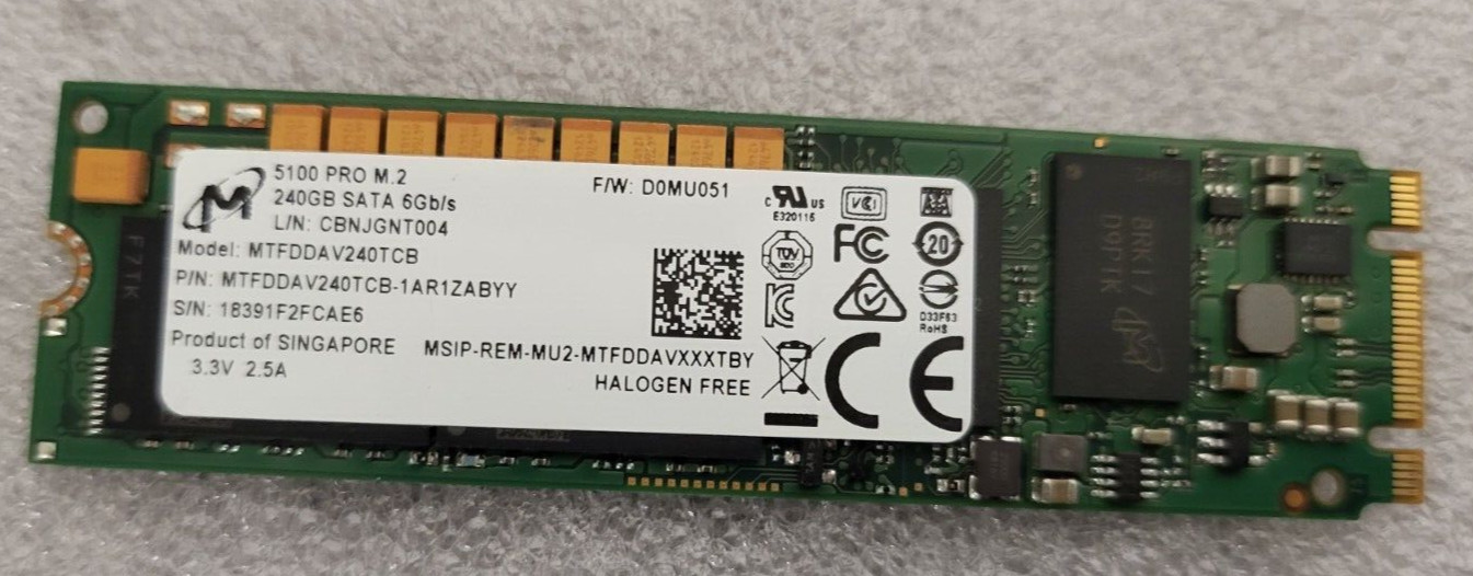 HPE Micron 5100 PRO 240GB SATA 6Gb/s BOSS M.2 2280 MTFDDAV240TCB 871627-001 USA