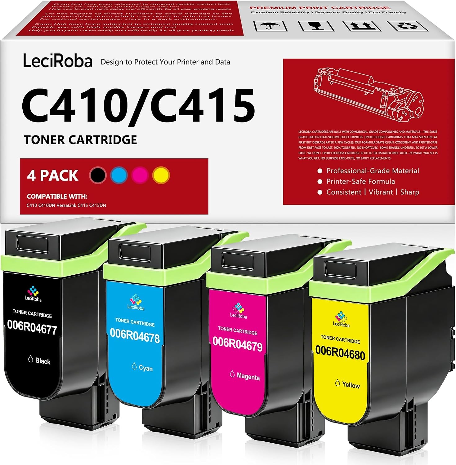 C410/C415 Toner Cartridge for Xerox C410DN/C415DN (006R04677-006R04680) Printers