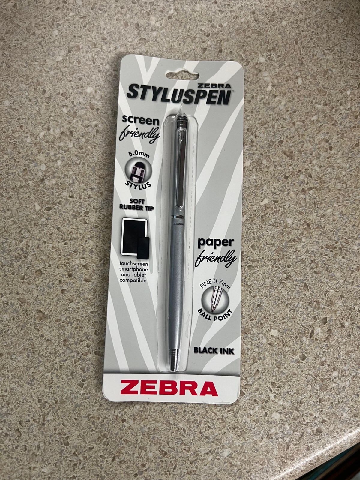 Zebra Stylus/Pen Combination Twist Ballpoint Silver New