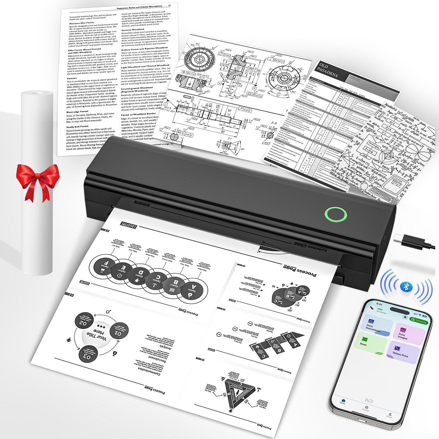 Portable Printers Wireless for Travel, Bluetooth Thermal Printer