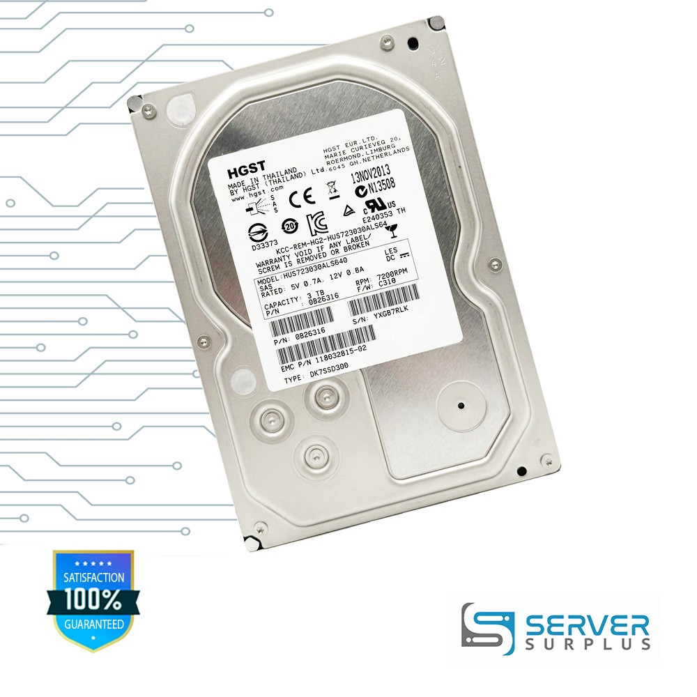 EMC HUS723030ALS640 3TB SAS 7200 RPM 3.5 in Enterprise HDD | 118032815-02