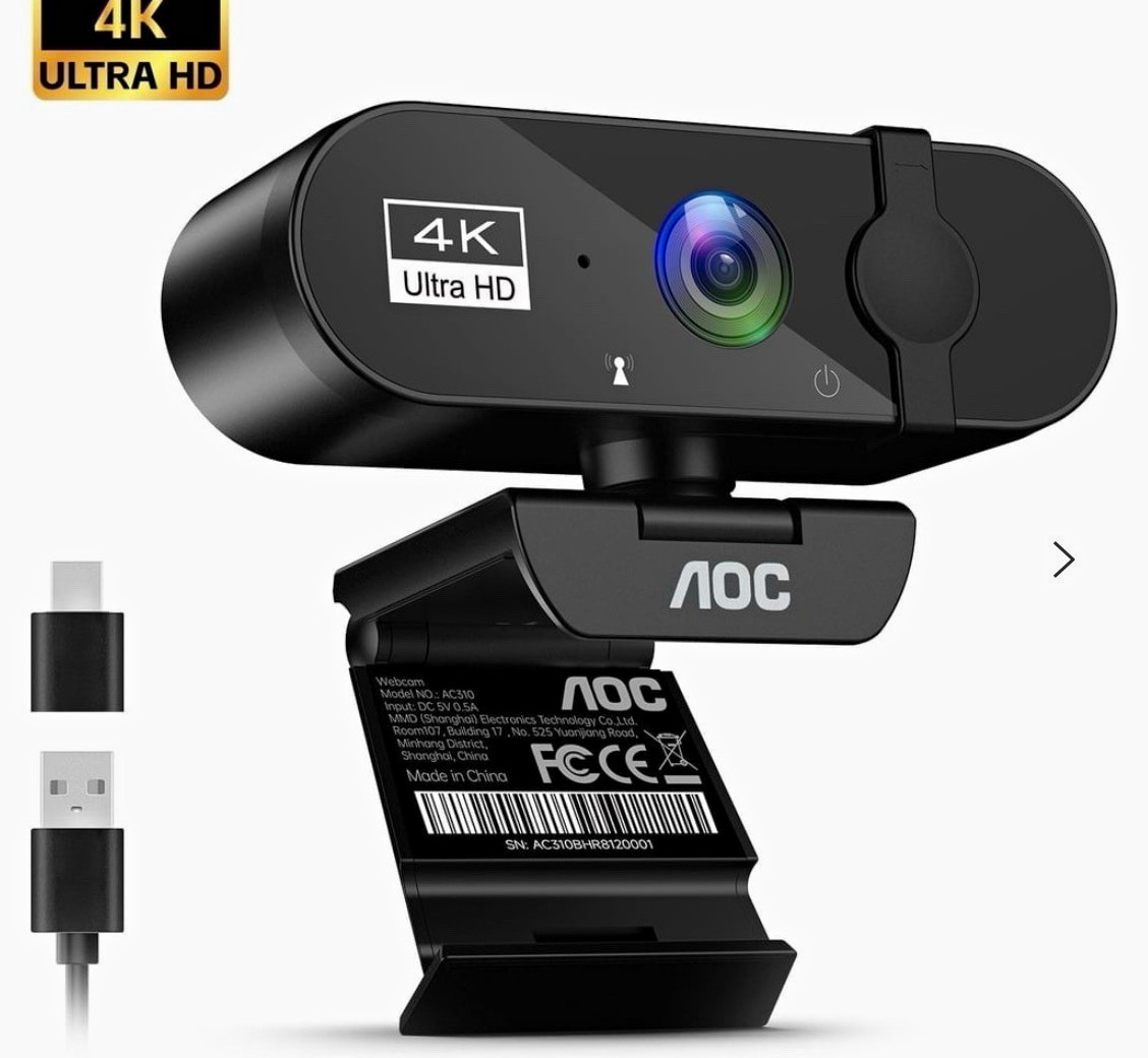 4K UHD USB Webcam Camera for PC 30fps Built-in Mic Privacy Cover Black