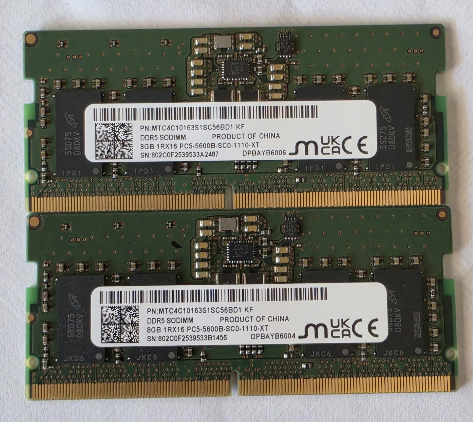 (16GB) 2 X 8GB MICRON DDR5-5600 SODIMM LAPTOP RAM PC5-5600B-SC0-1110-XT