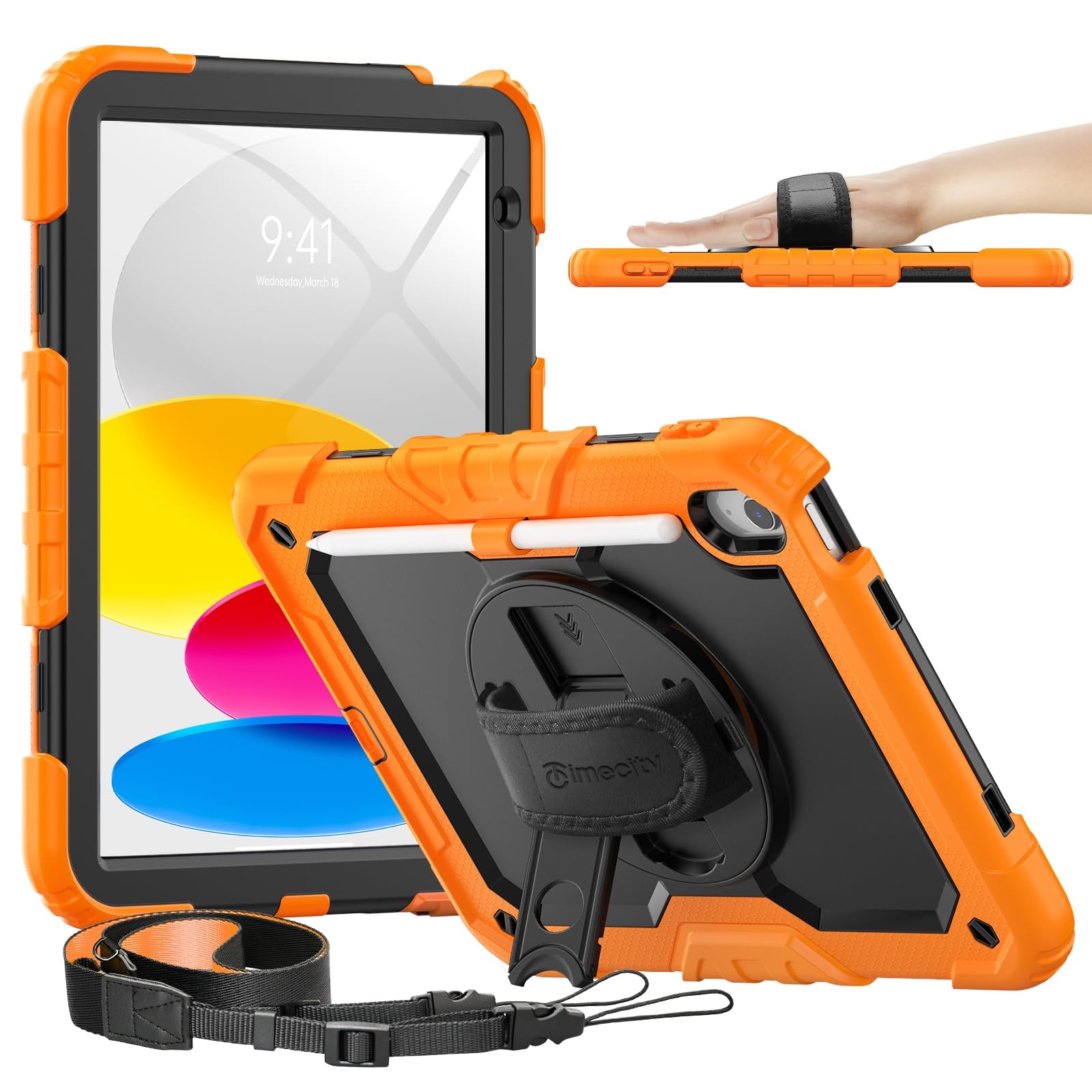 timecity for iPad (A16) 11th/ 10th For Ipad 10.9 Inch, Black+Orange