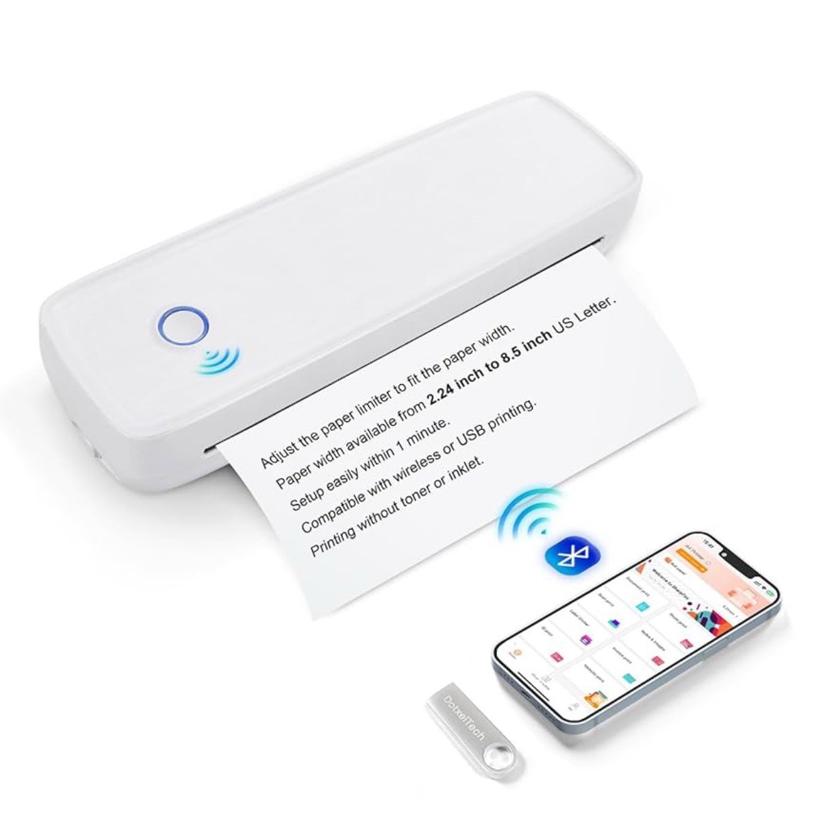 DOTXELTECH Portable Printers Wireless for Travel, Support 8.5''×11'' Inkless