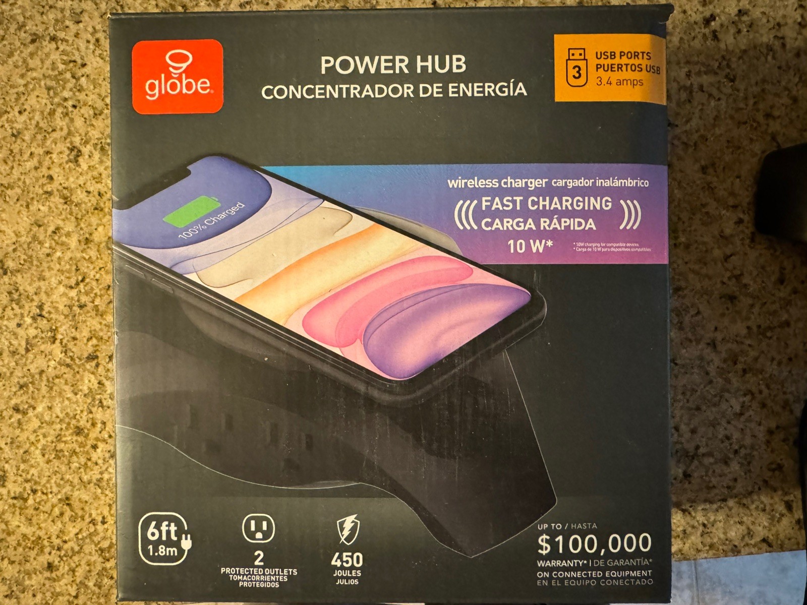 Globe Electric Power Hub Wireless Charger 10W 3 USB 2 Outlets 6ft Cord