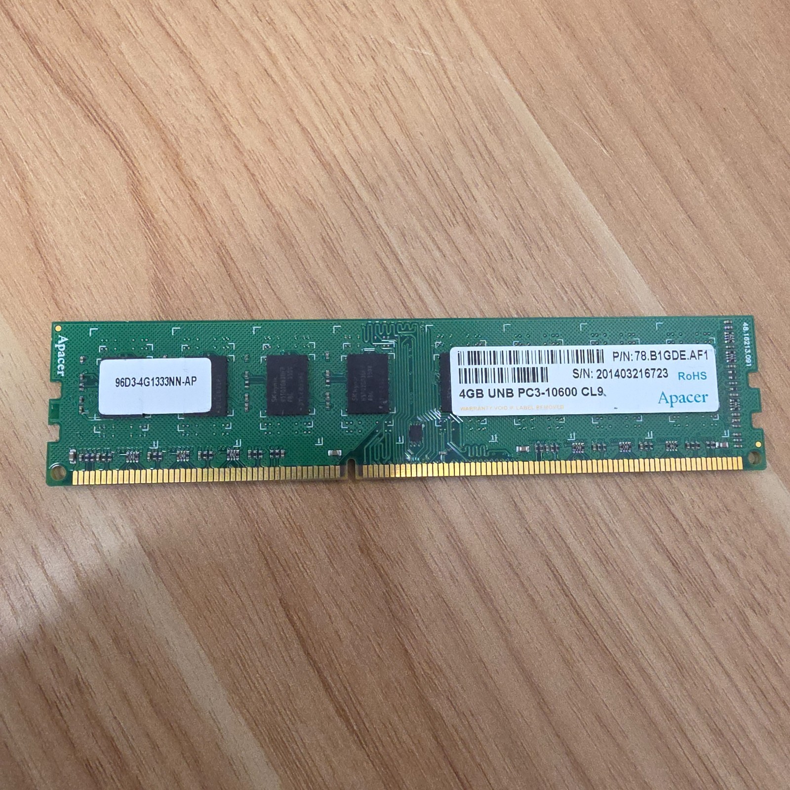 Apacer 4GB PC3-10600 DDR3-1333MHz Non ECC Unbuffered Memory P/N: 78.B1GDE.AF1