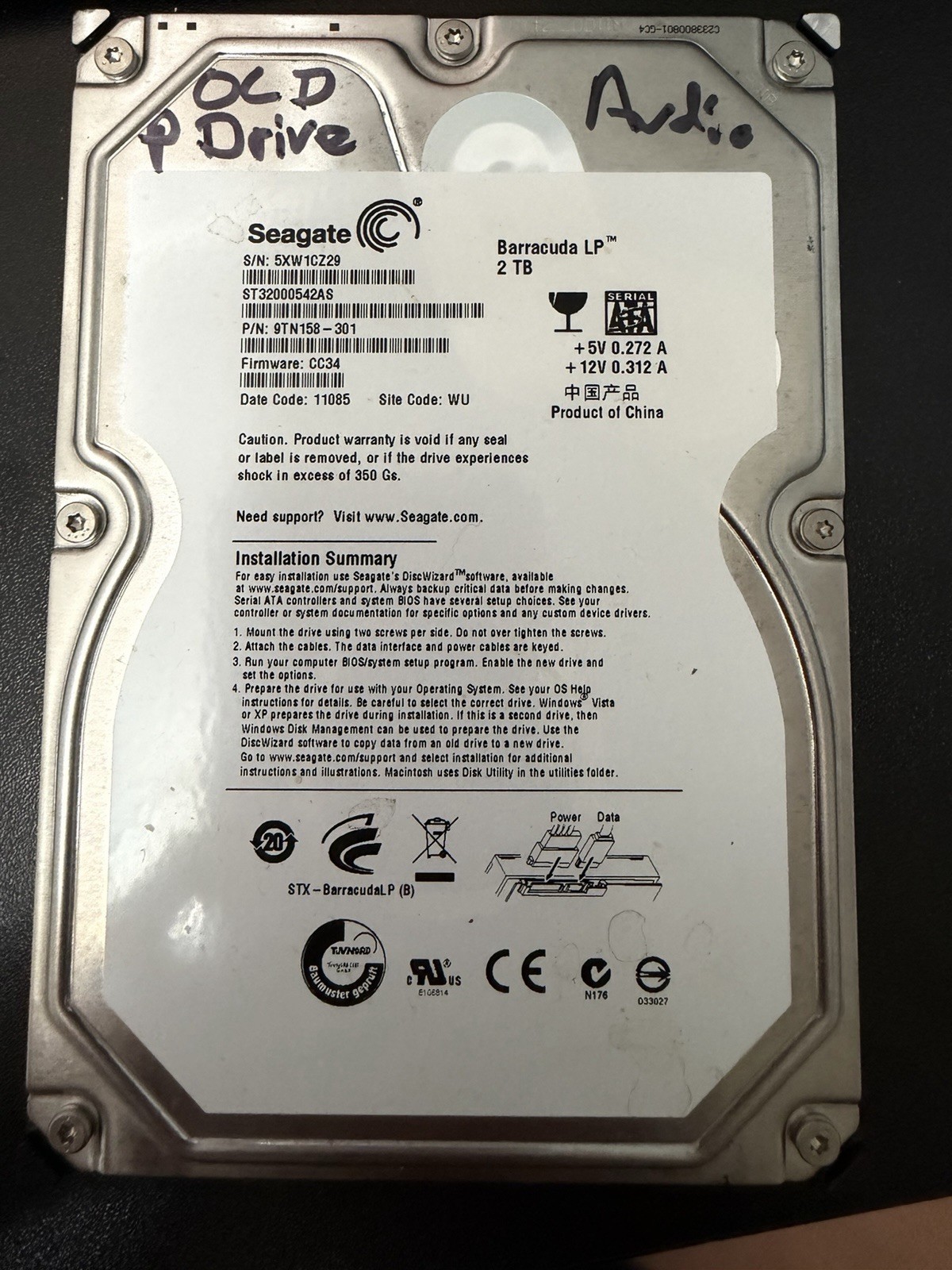 Seagate Barracuda LP ST32000542AS 2TB 3.5” SATA HDD 5900RPM Tested GOOD