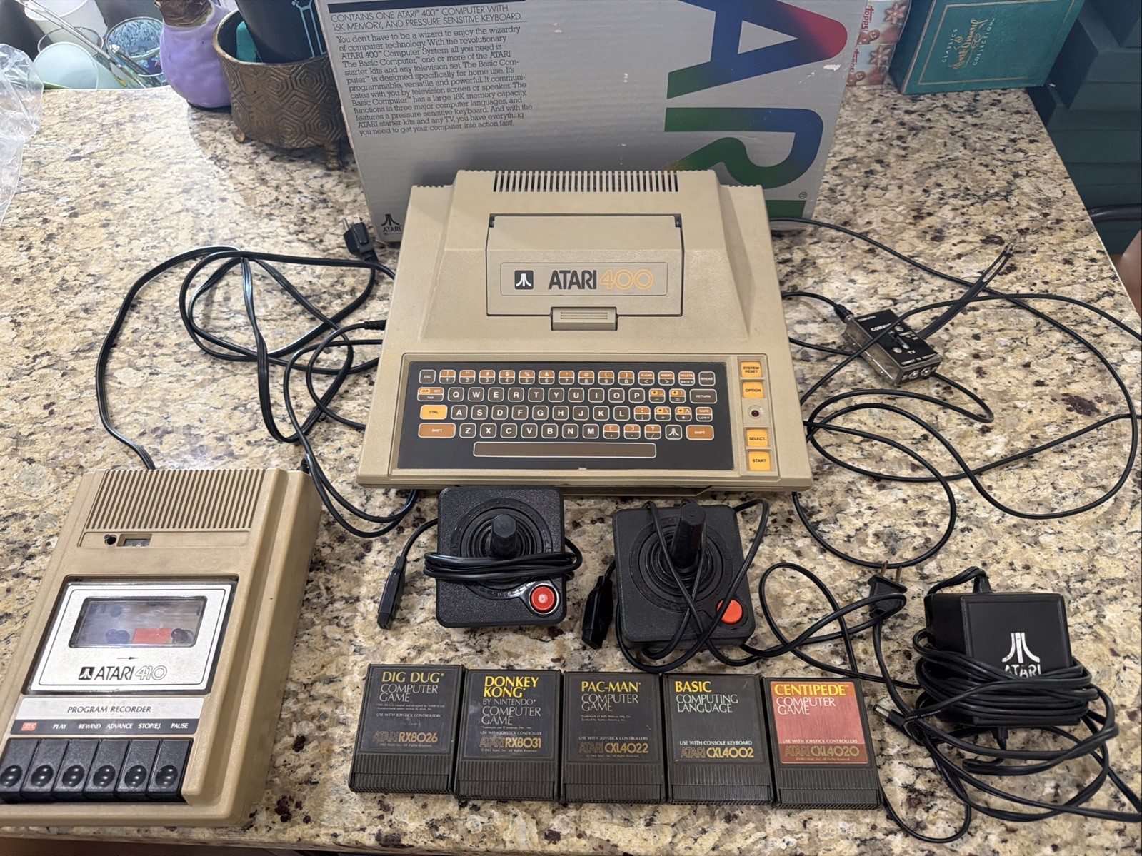 Atari 400 Home Computer System In Box + 410 Program Recorder + Games ++ Untested