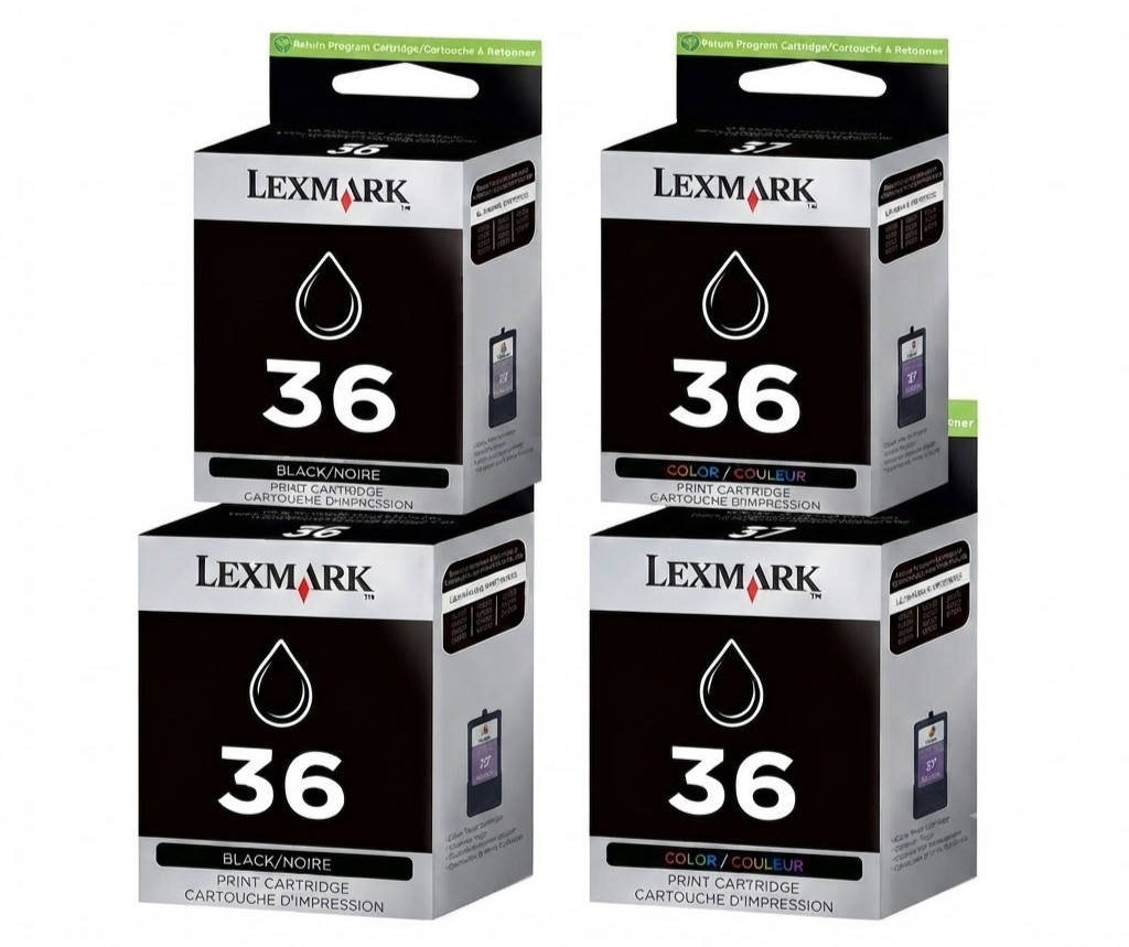 4 PACK LOT Lexmark 36 Genuine BLACK Ink Cartridges In Retail Box ✅