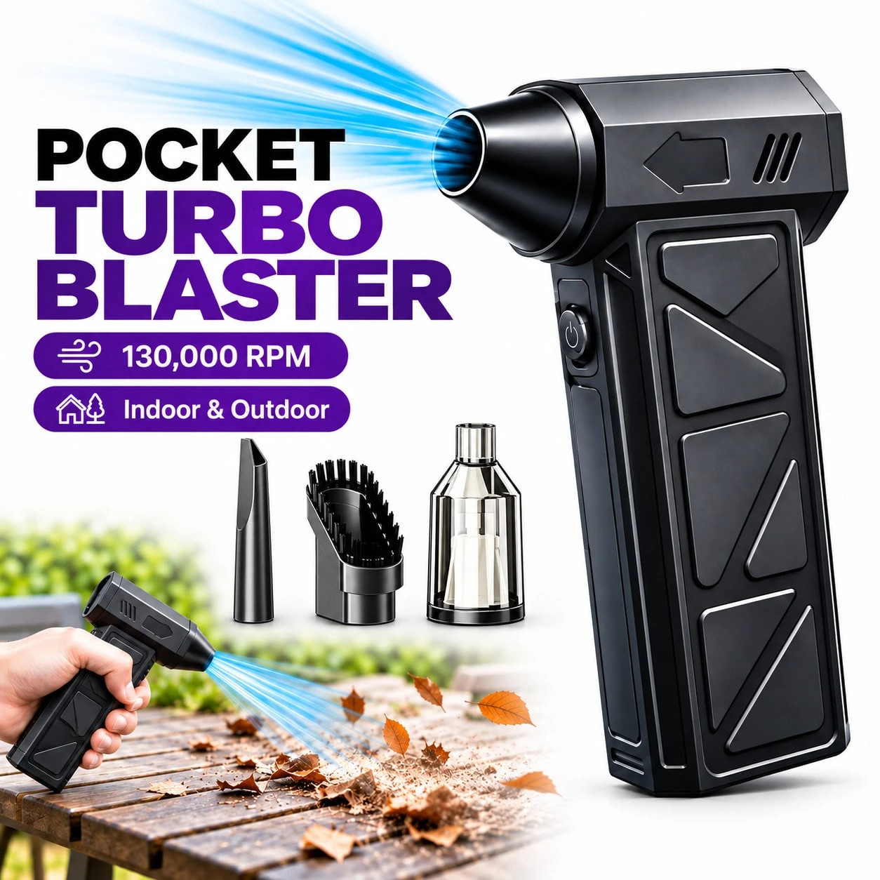 130,000 RPM Cordless Air Duster Mini Blower with Vacuum Attachments