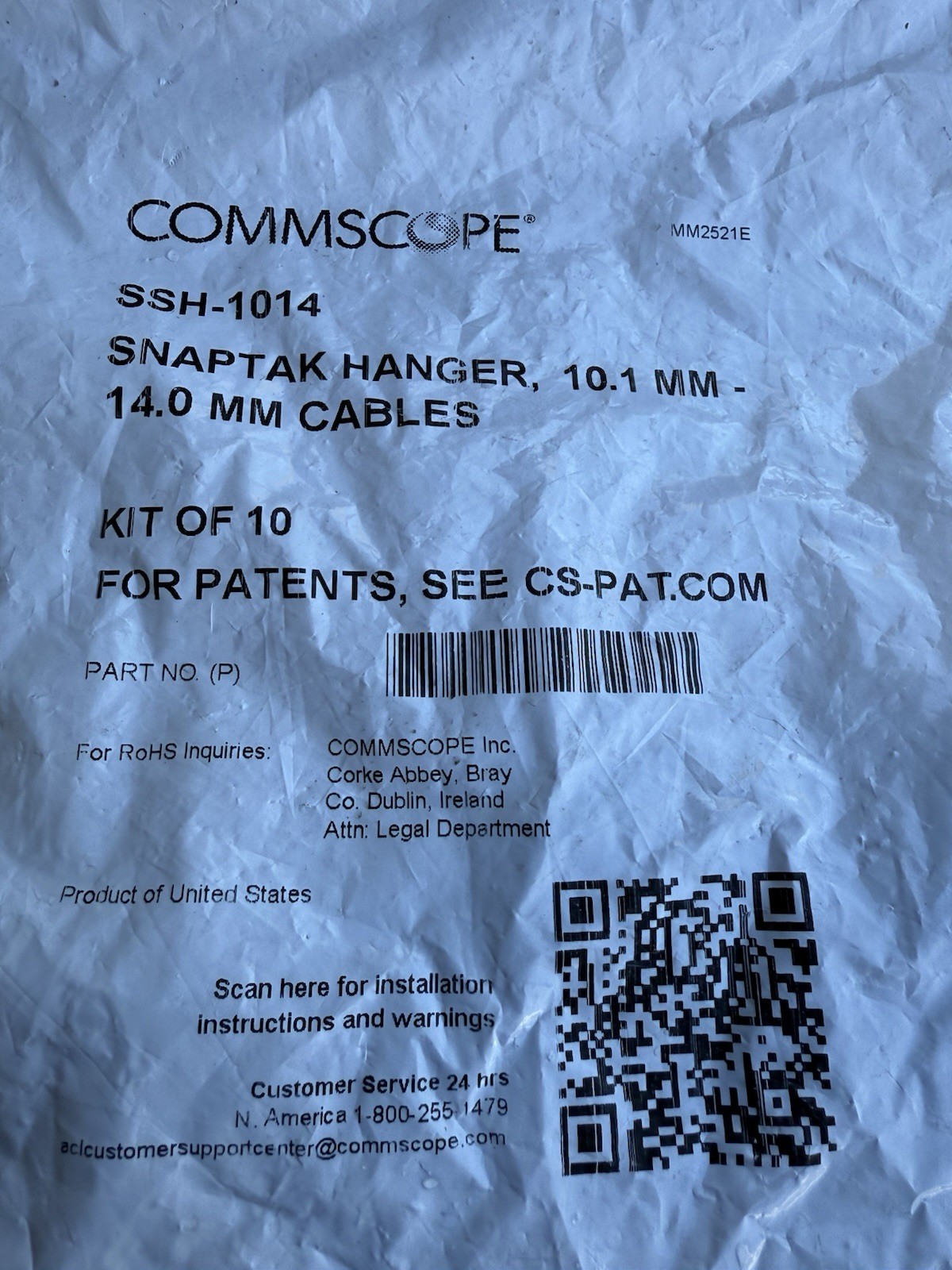 COMMSCOPE SSH-1014 SNAPTAK HANGER 10.1 mm-14.0mm (bag Of 10)
