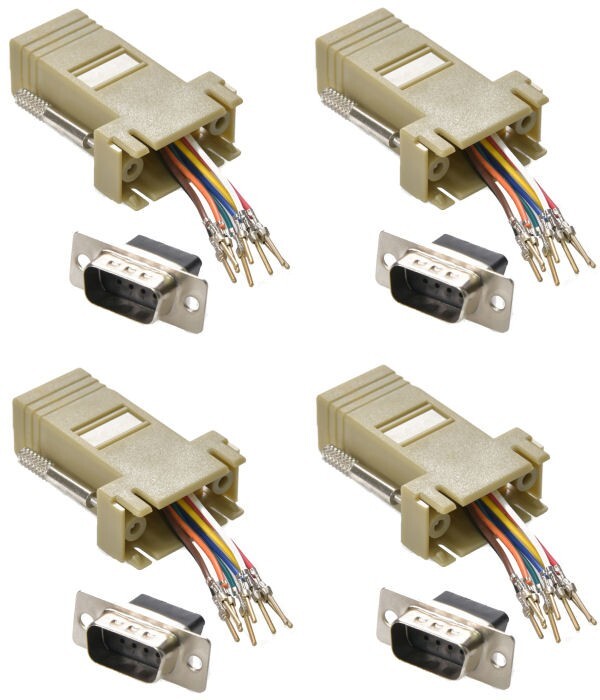 4x DB9 Male to RJ45 Female Network Modular Adapter Connector 8P8C Serial RS232