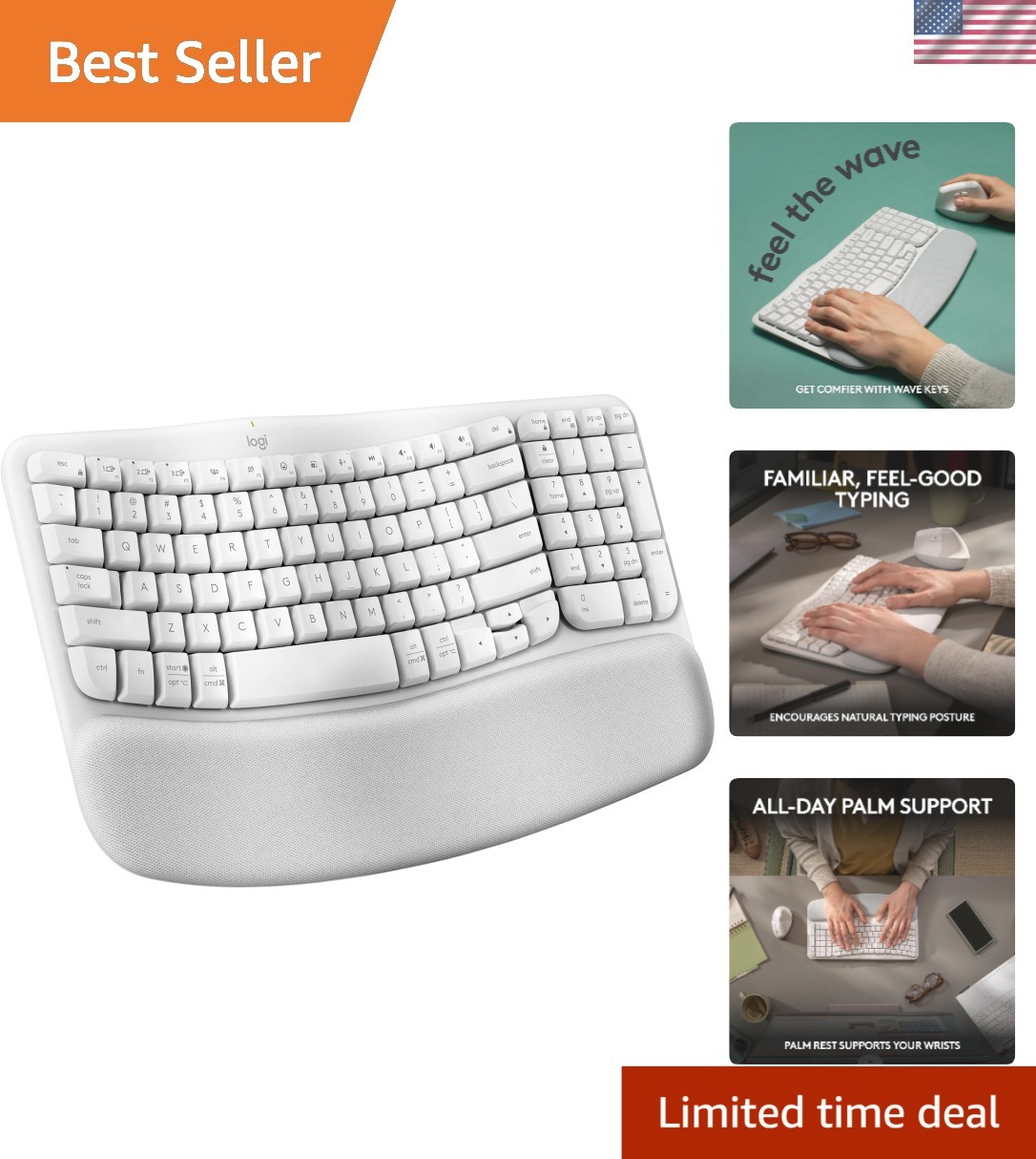 Comfortable Wave Keys Wireless Keyboard with Easy-Switch & Natural Typing Design
