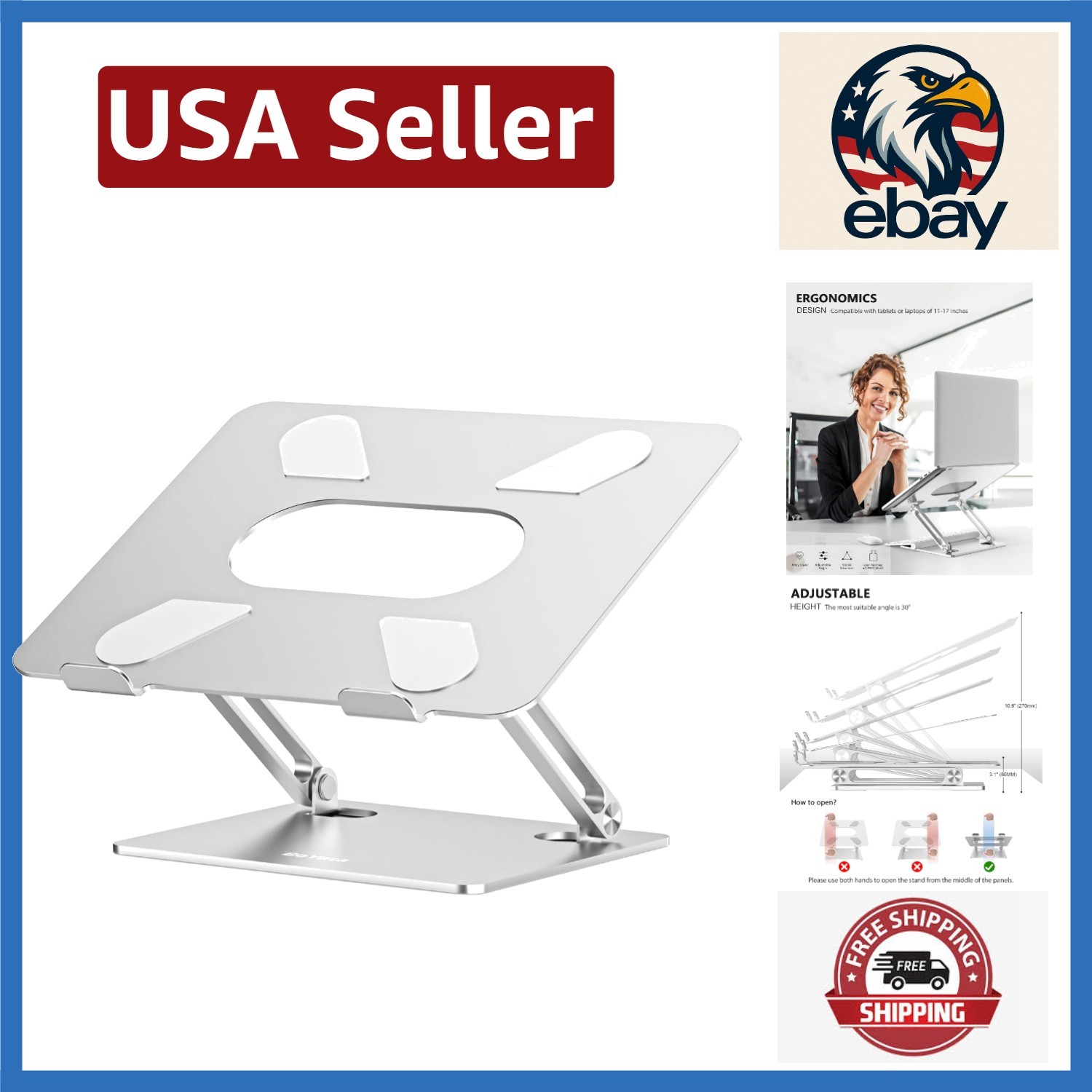 Stylish Adjustable Laptop Stand with Ventilation and Ergonomic Design, Up to 17"