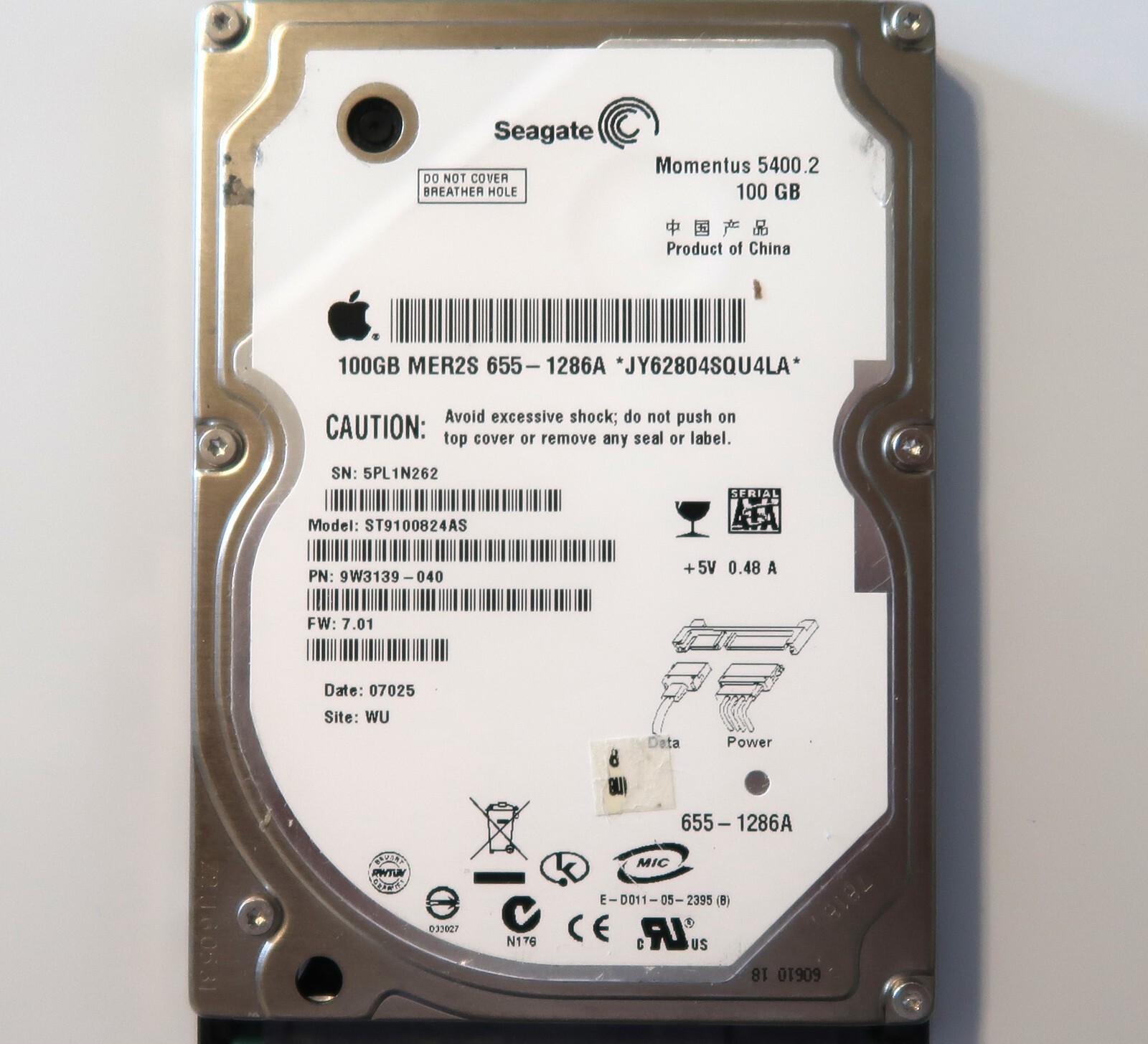 Seagate ST9100824AS 9W3139-040 7.01 (5PL1) China WU 2.5" 100gb Sata HDD 07/2006