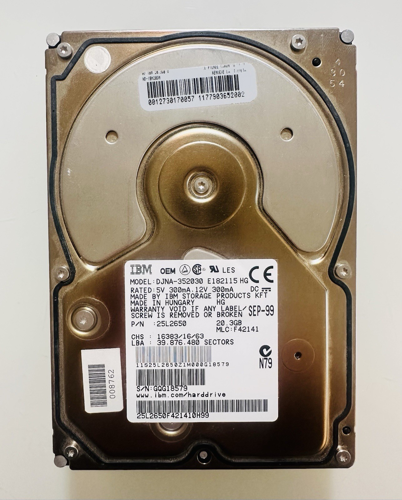 IBM 20.3GB SCSI Hard Drive LVD/SE Used - DJNA-352030 SEP 99 Hungary