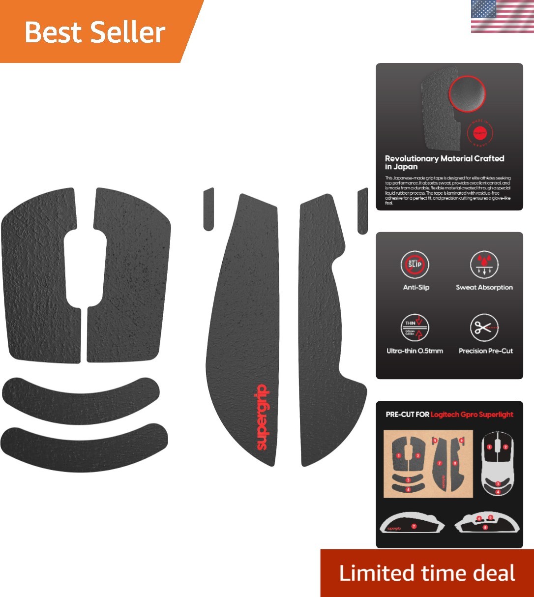 Pre-Laminated Sweat-Absorbing Grip Tape for Logitech G Pro X Superlight & Gen2