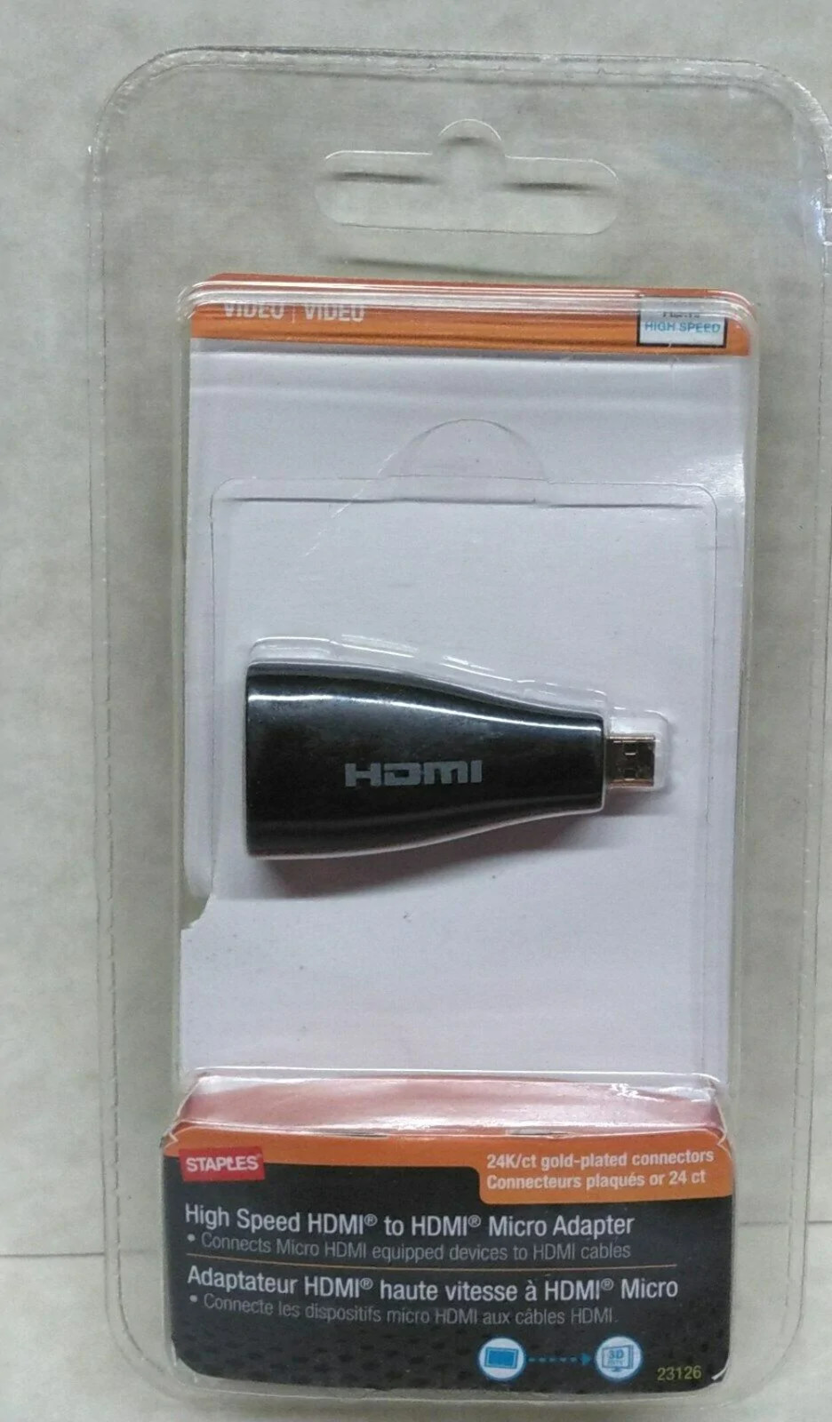 High Speed HDMI to HDMI Micro Adapter ( Staples 23126 ) New Factory Sealed