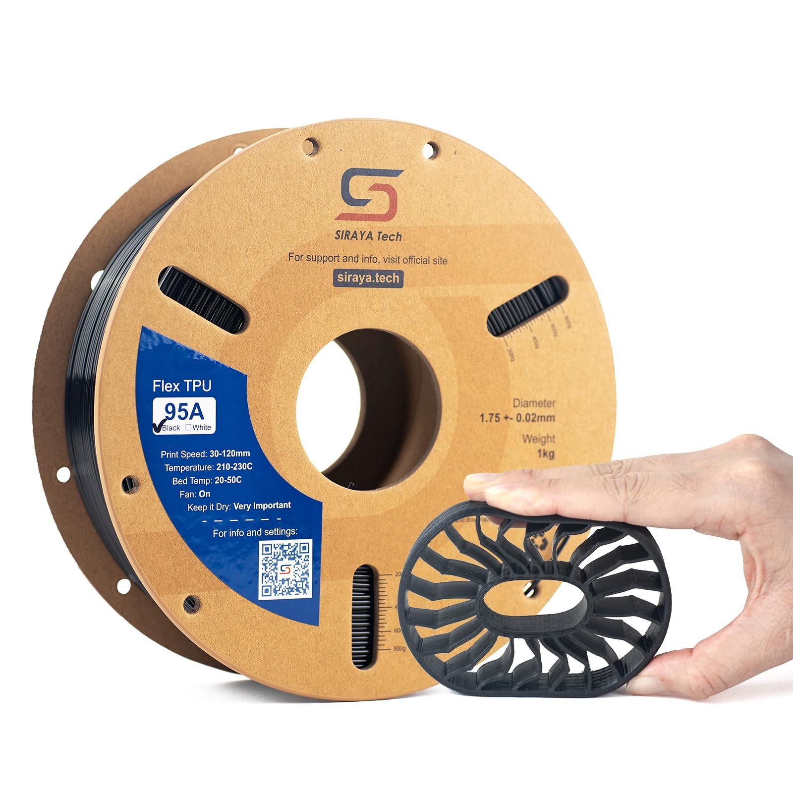 Siraya Tech Flex TPU 95A 3D Printer Filament, ISO 10993 Tested, Tpu 95a Black