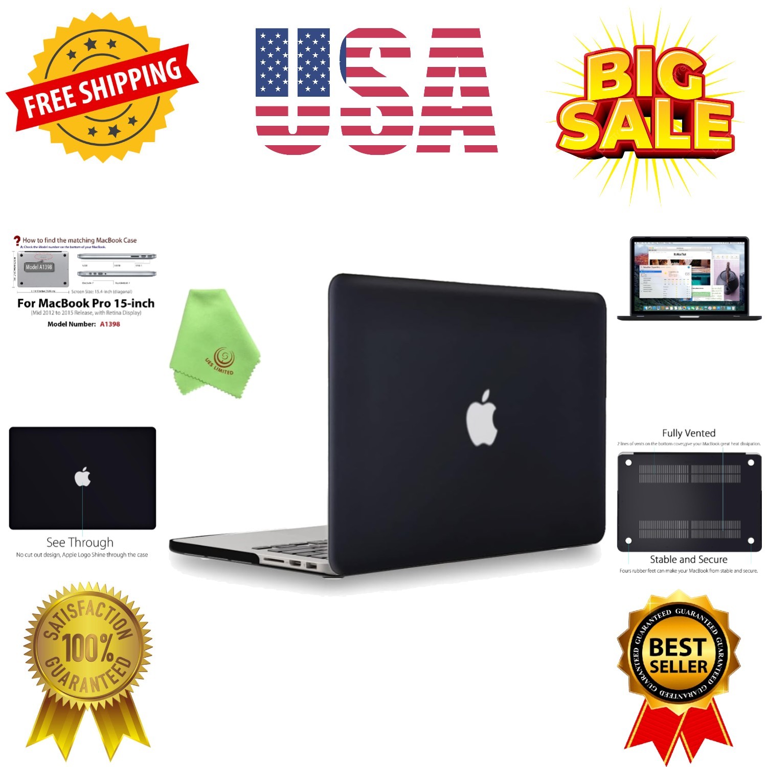 Smooth Matte Hard Case Cover Compatible with Mid 2012-Mid 2015 MacBook Pro 15...